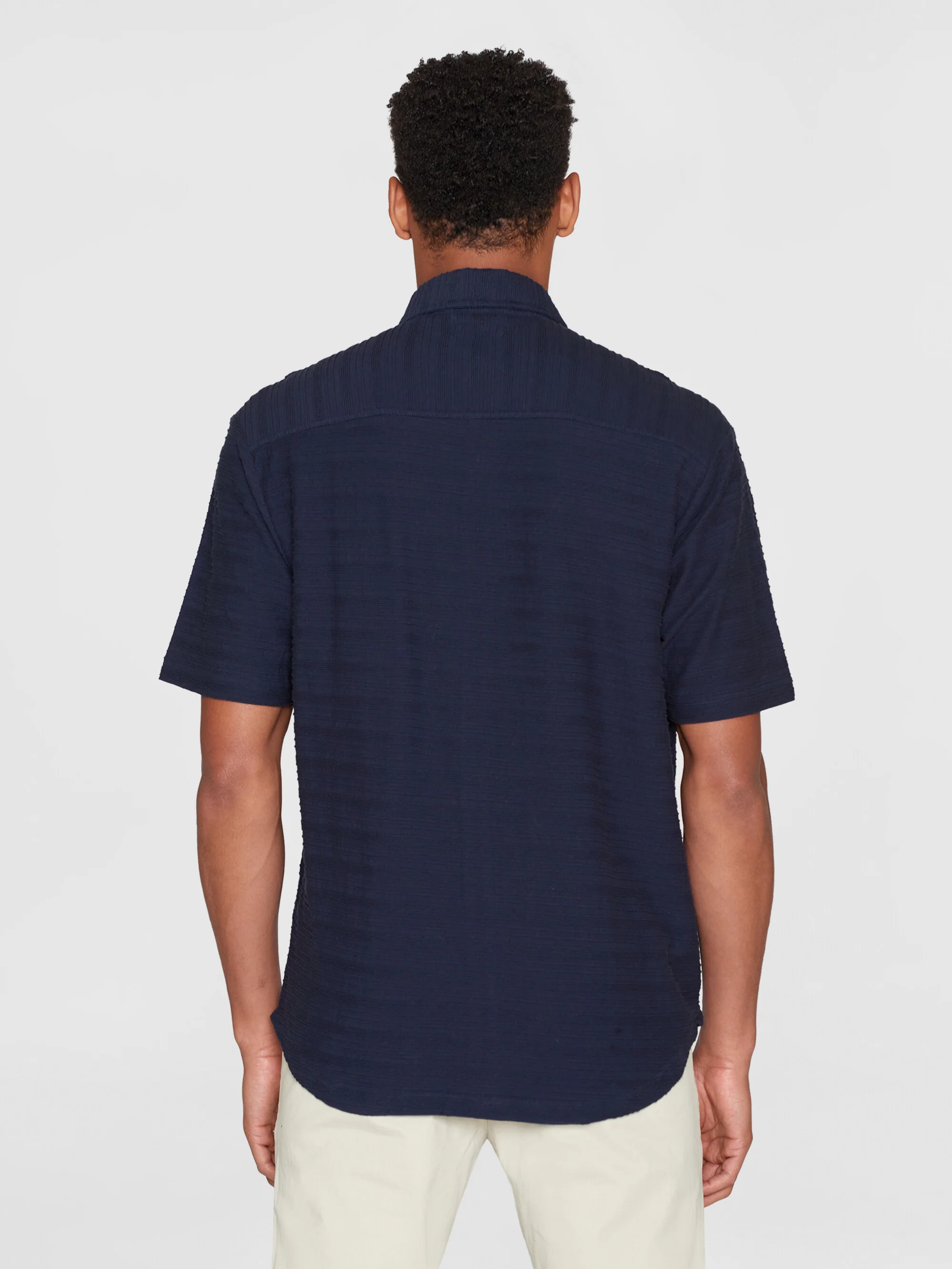 Loose short sleeve cotton solid striped jersey shirt GOTS/Vegan - Night Sky - Image 4