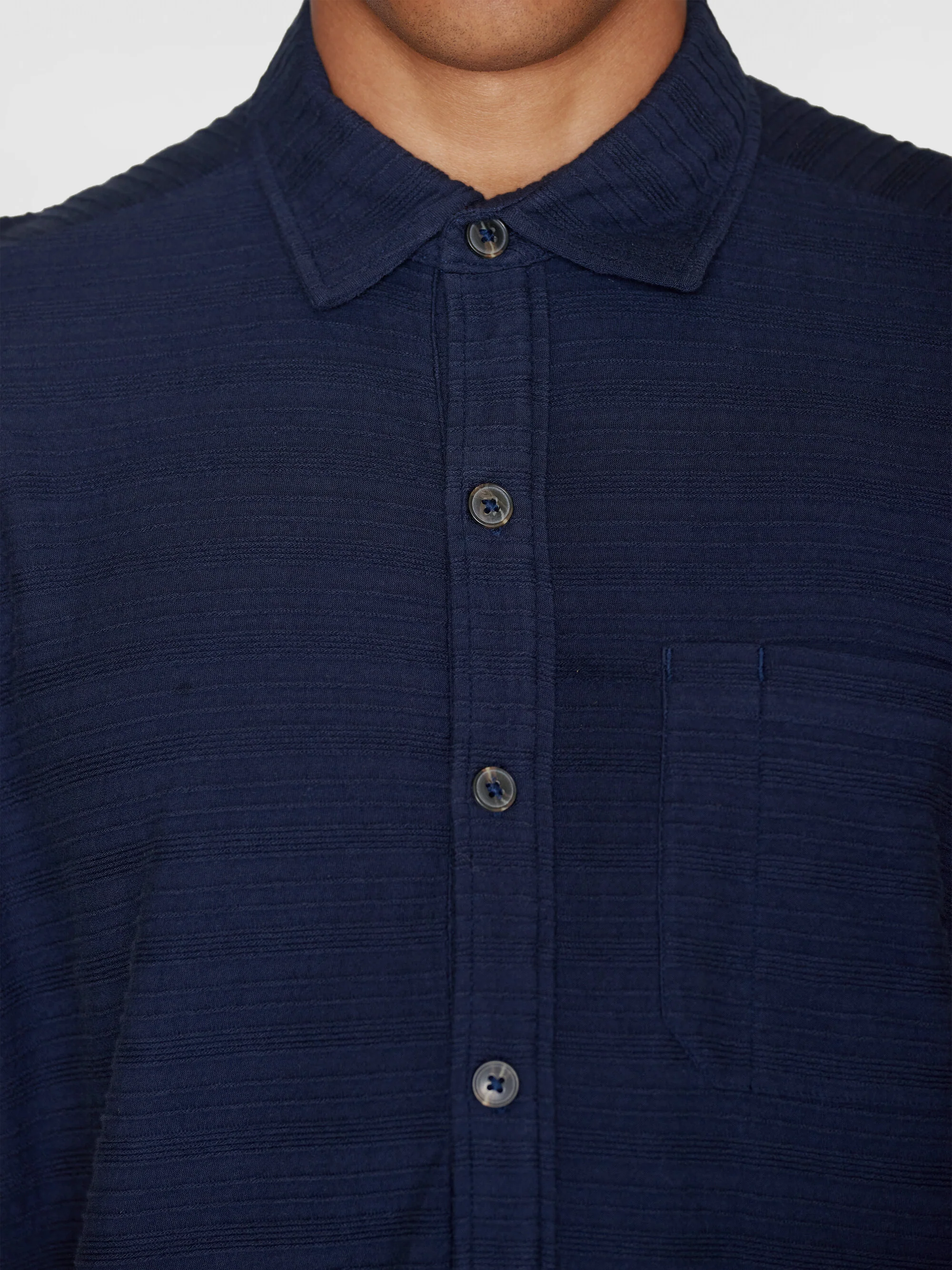 Loose short sleeve cotton solid striped jersey shirt GOTS/Vegan - Night Sky - Image 6