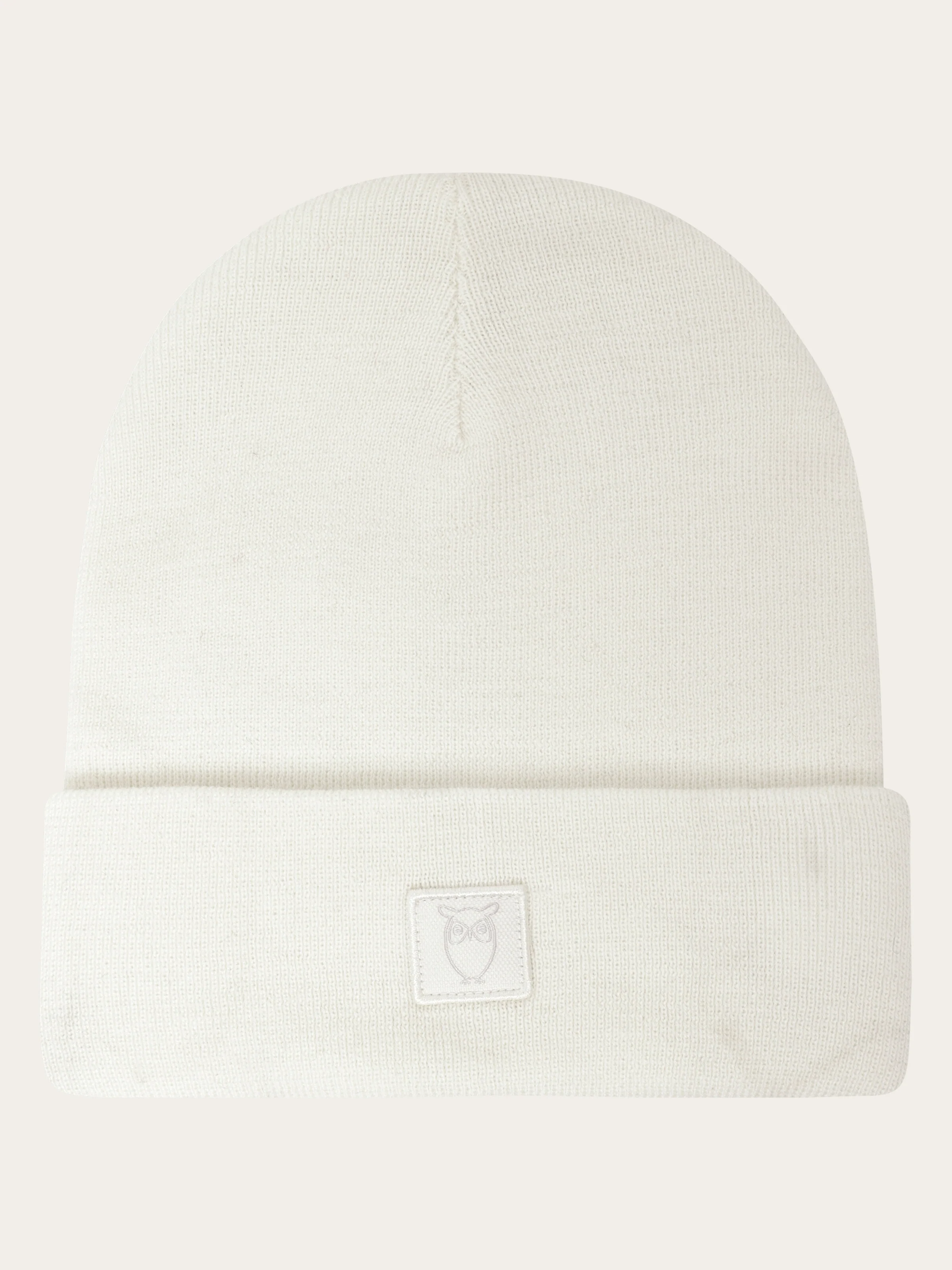 Merino double layer badge beanie - Egret