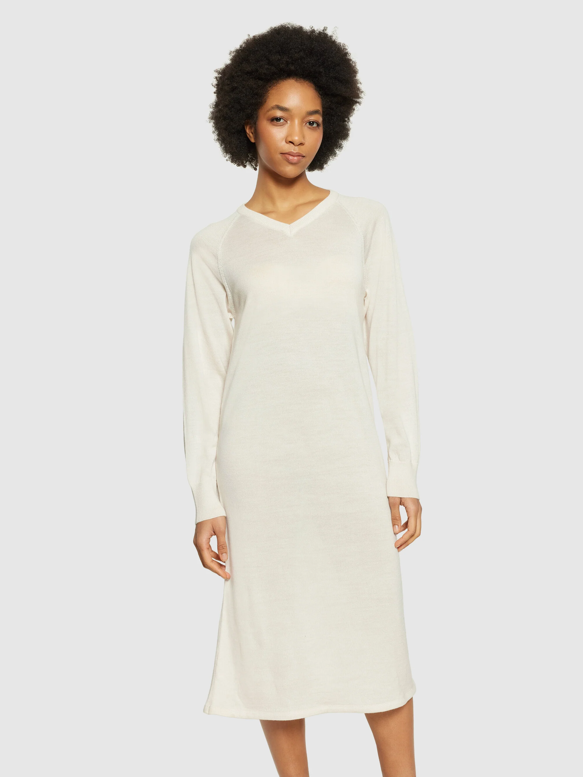 Merino mid length v-neck dress - RWS - Kelp - Image 2