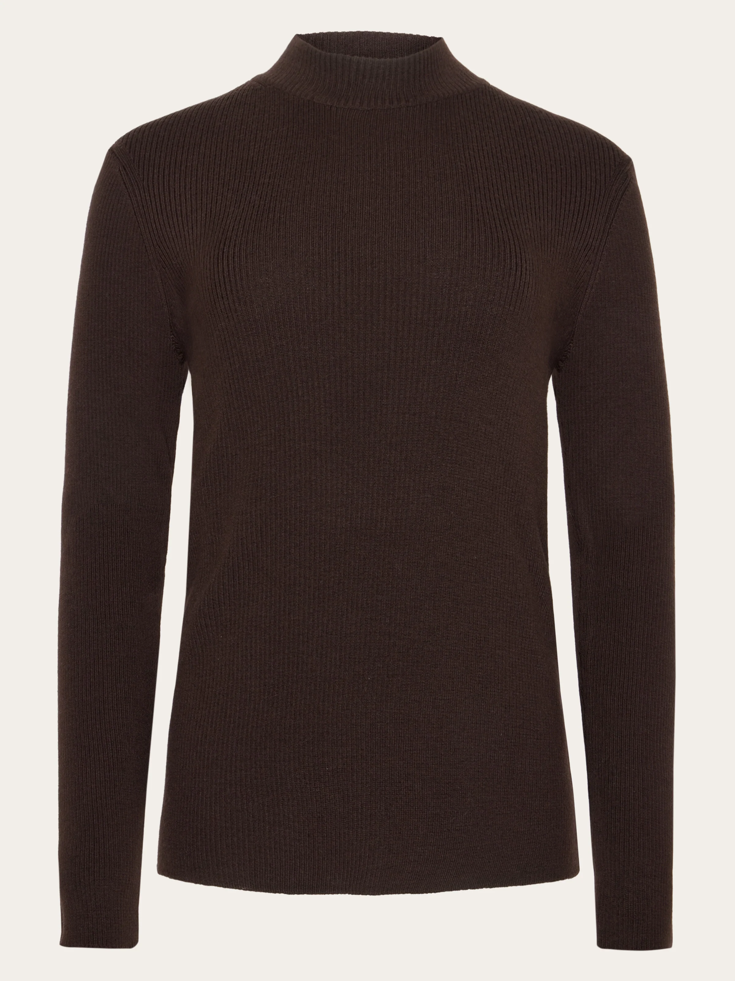 Merino rib mock neck long sleeve t-shirt - Chocolate Torte