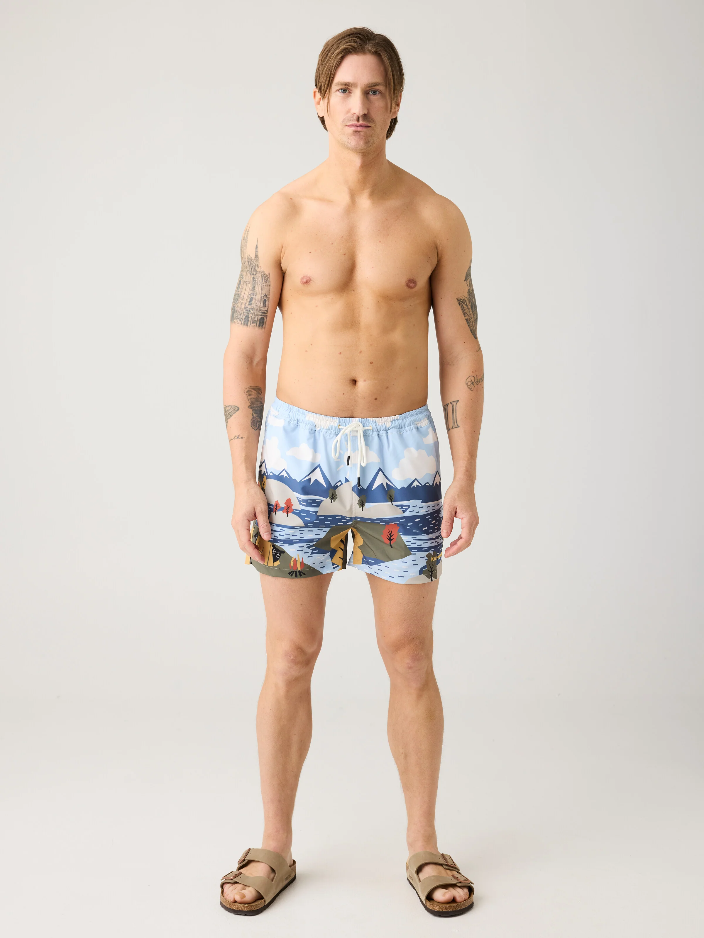 Mid-thigh print swimshorts - Blue - Image 3
