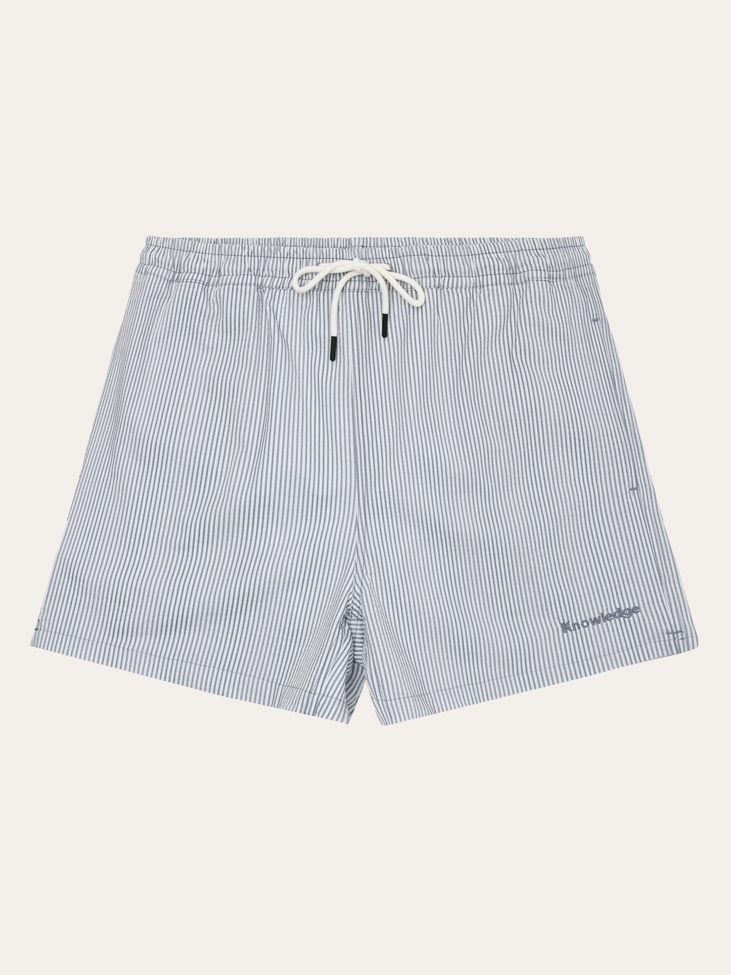 Mid-thigh seersucker swimshorts - Blue stripe
