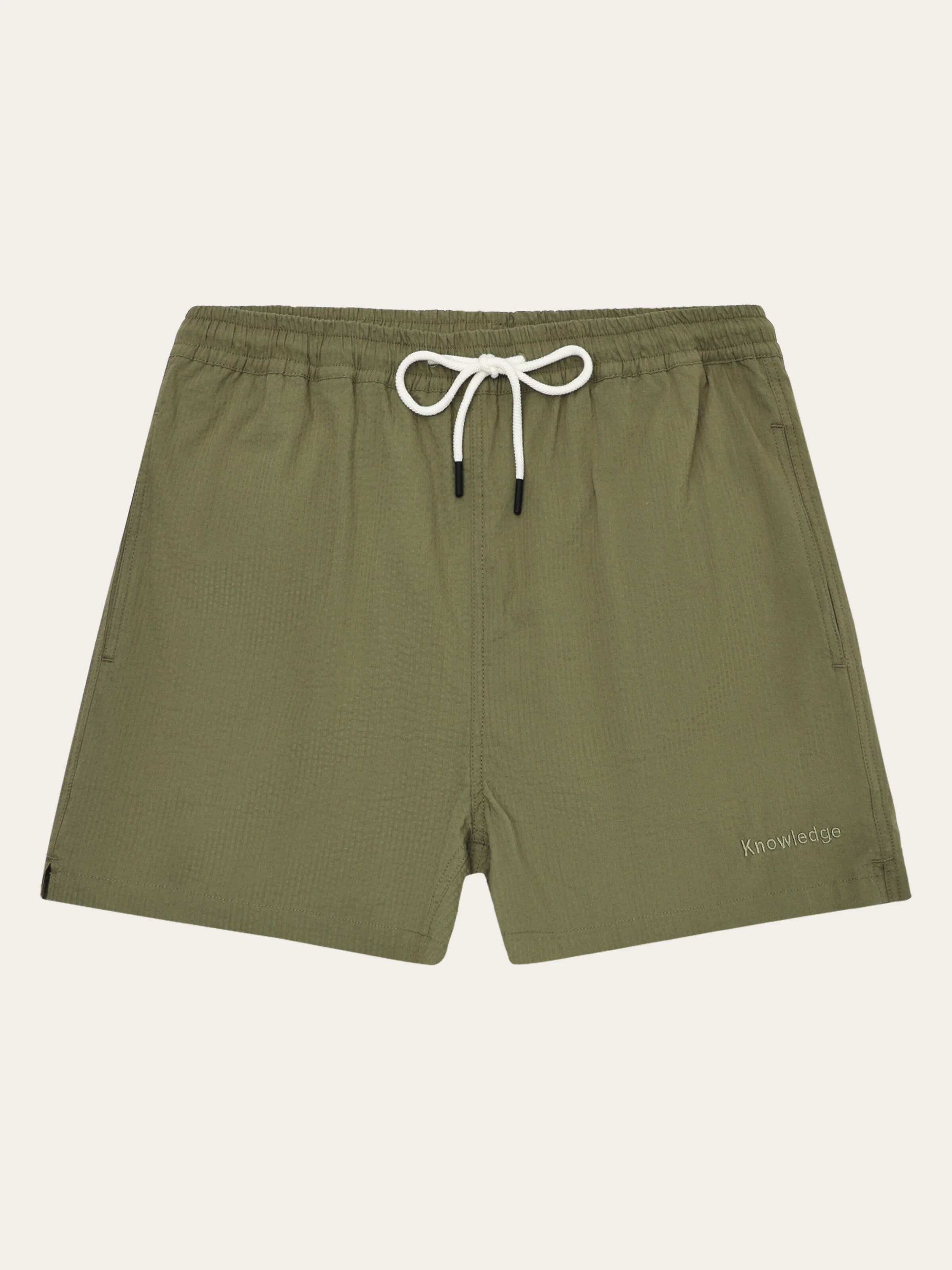 Mid-thigh seersucker swimshorts - Burned Olive