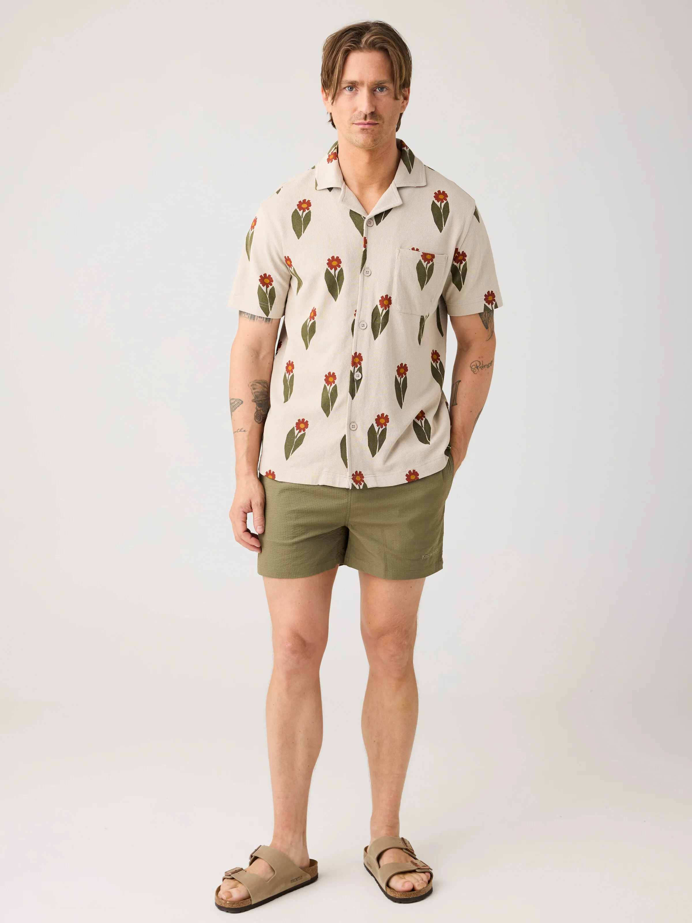 Mid-thigh seersucker swimshorts - Burned Olive - Image 2