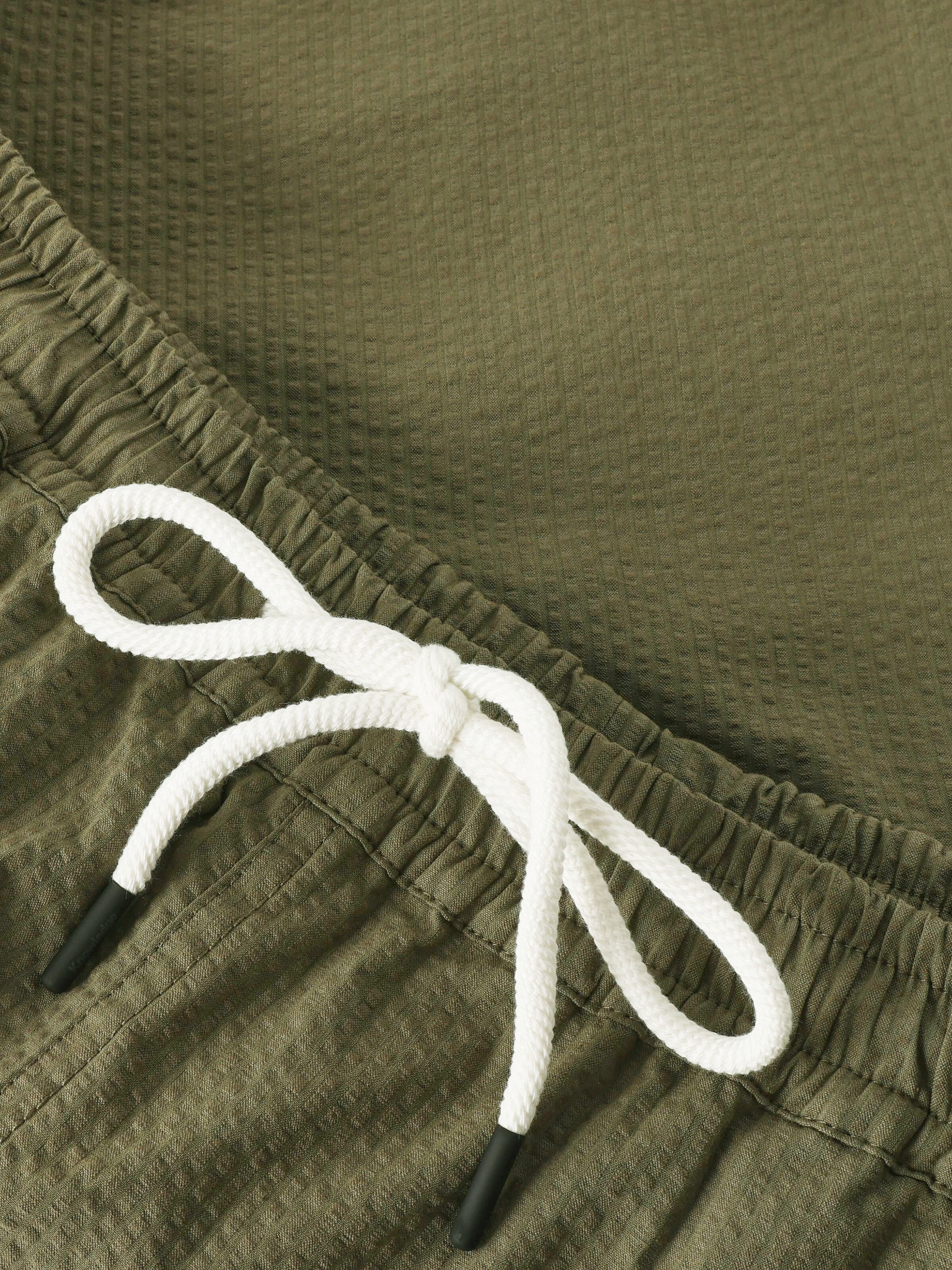 Mid-thigh seersucker swimshorts - Burned Olive - Image 3
