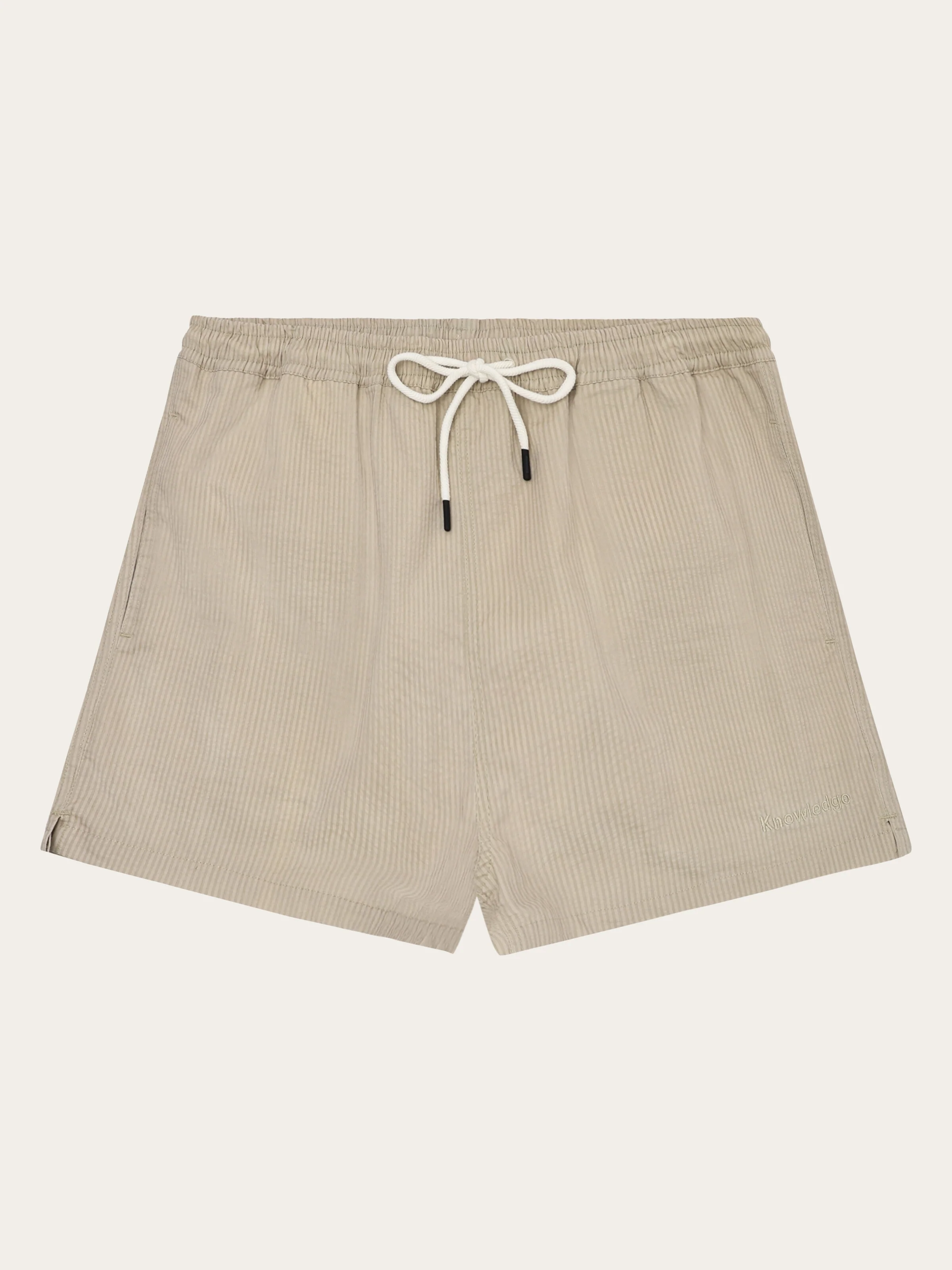 Mid-thigh seersucker swimshorts - Creme Stripe