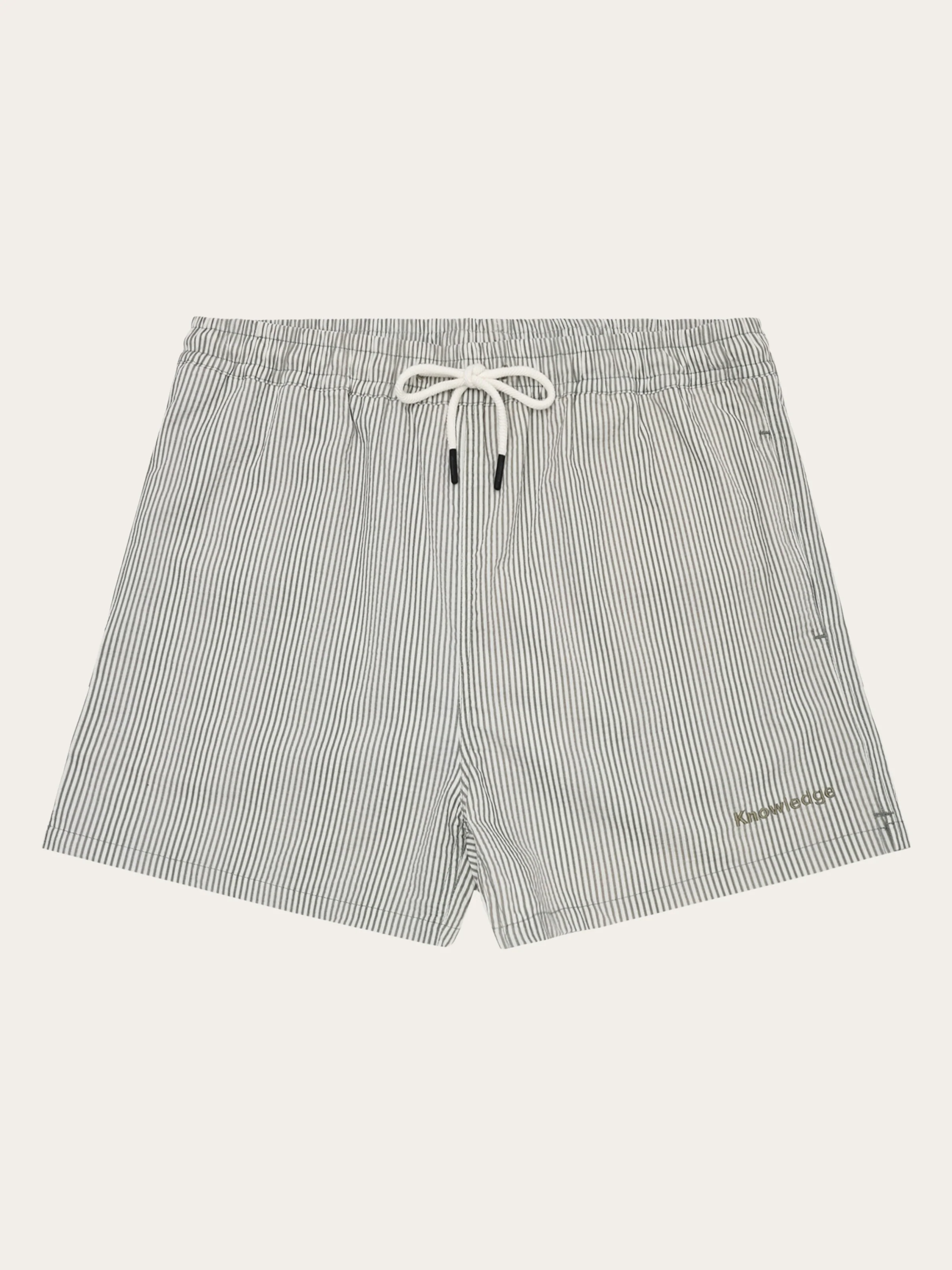 Mid-thigh seersucker swimshorts - Green stripe