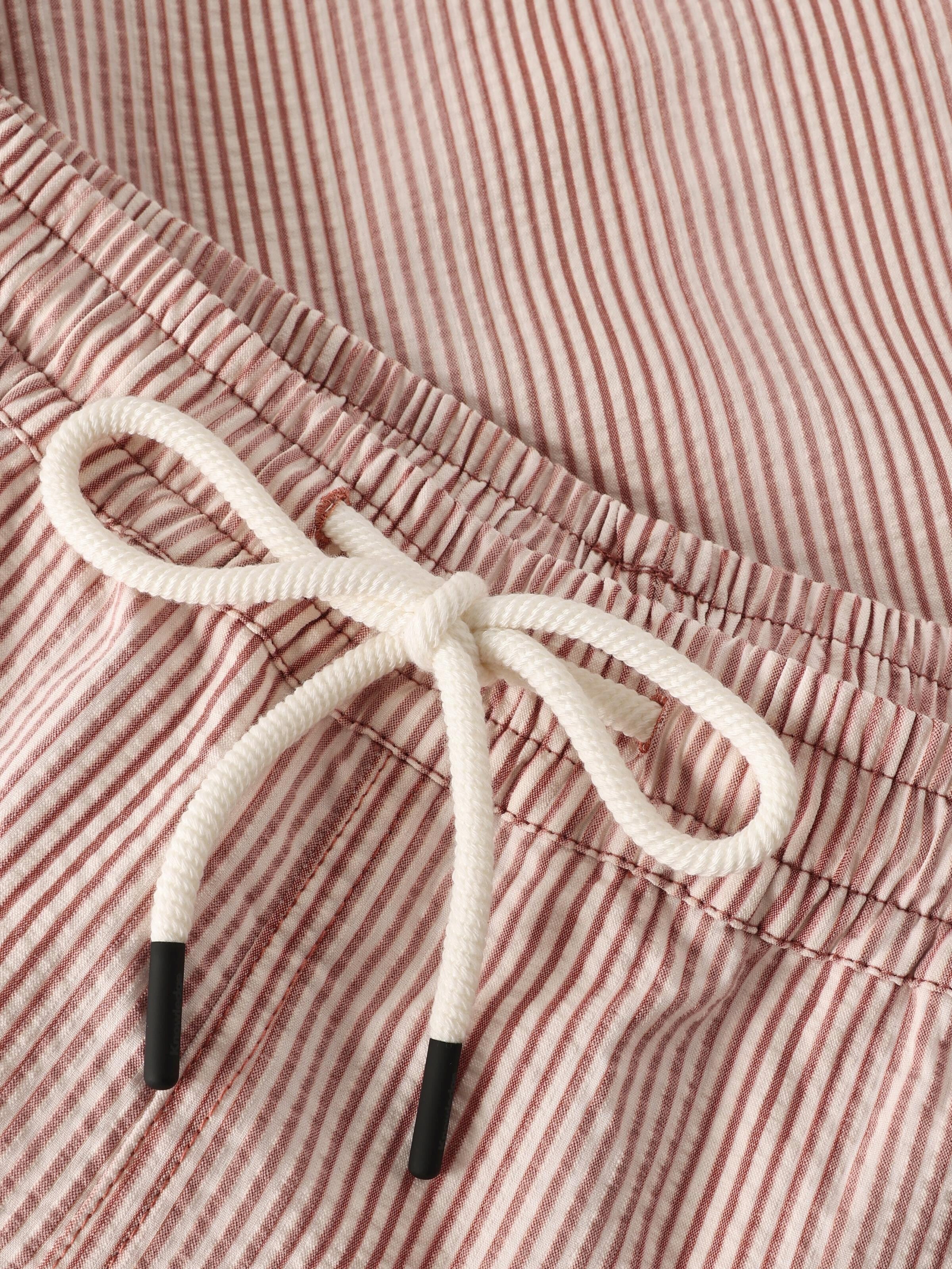 Mid-thigh seersucker swimshorts - Red Stripe - Image 4