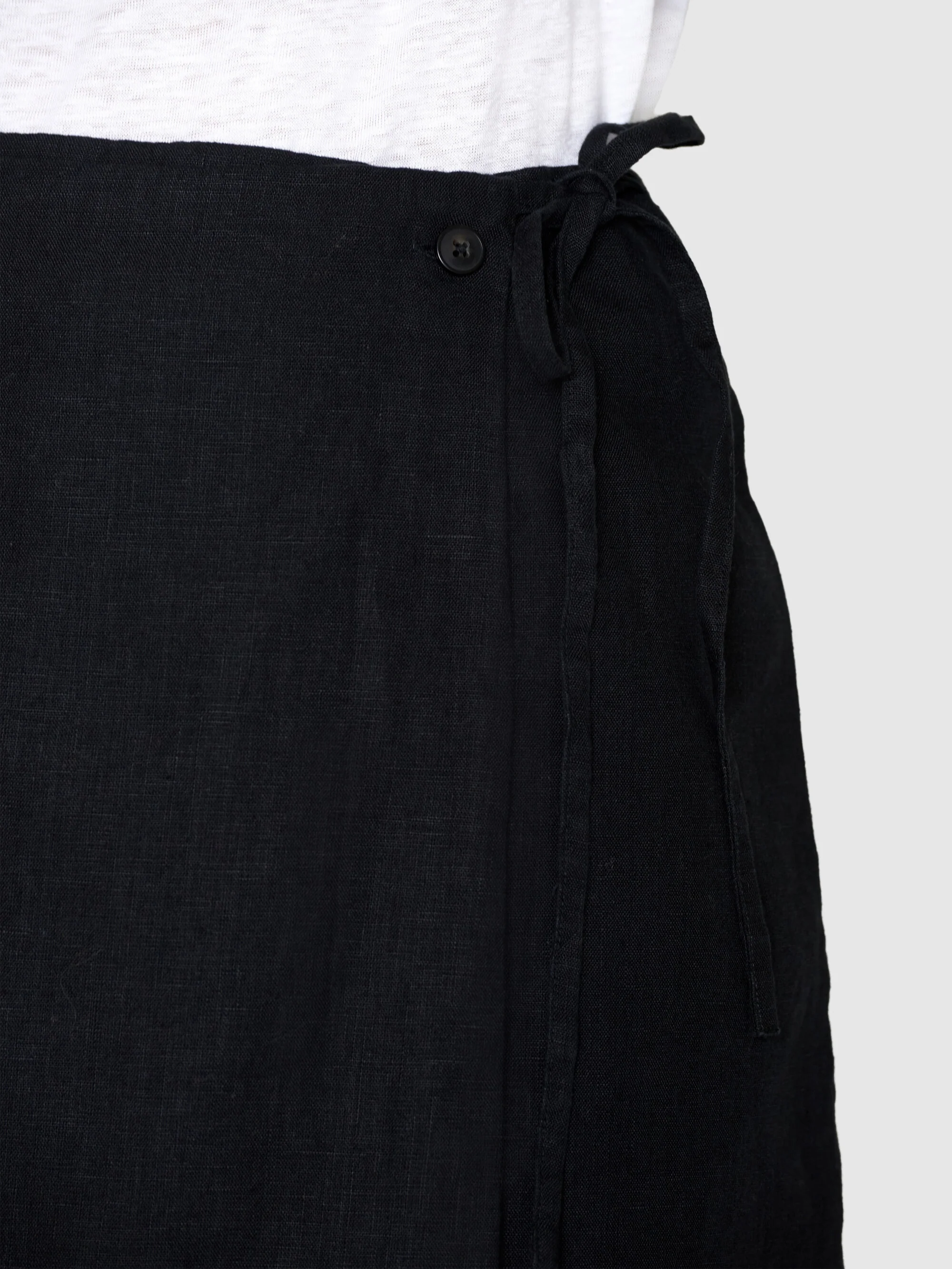 Natural linen wrap skirt - Black Jet - Image 5