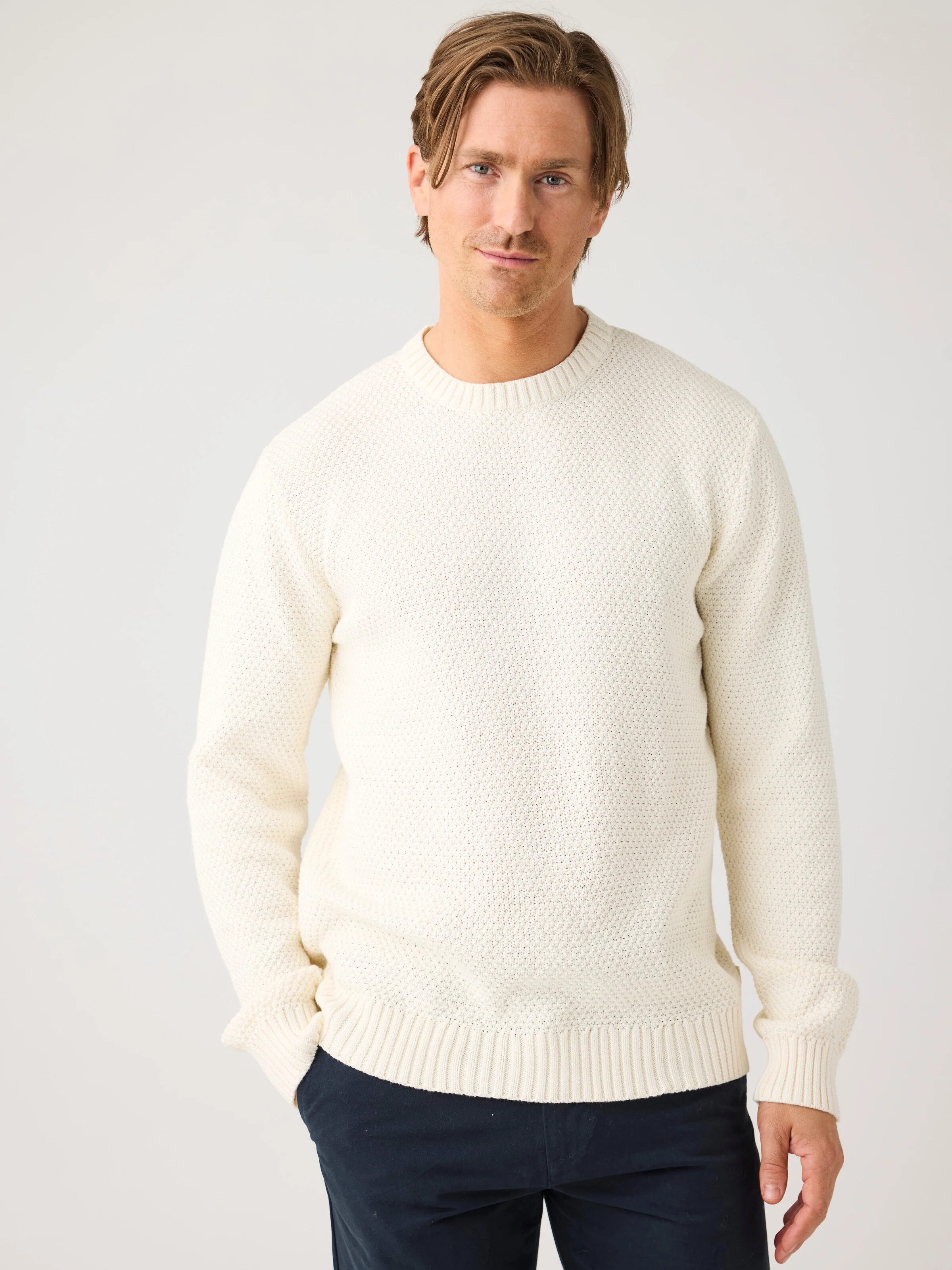 Organic Cotton crew neck knit - GOTS/Vegan - Egret - Image 2