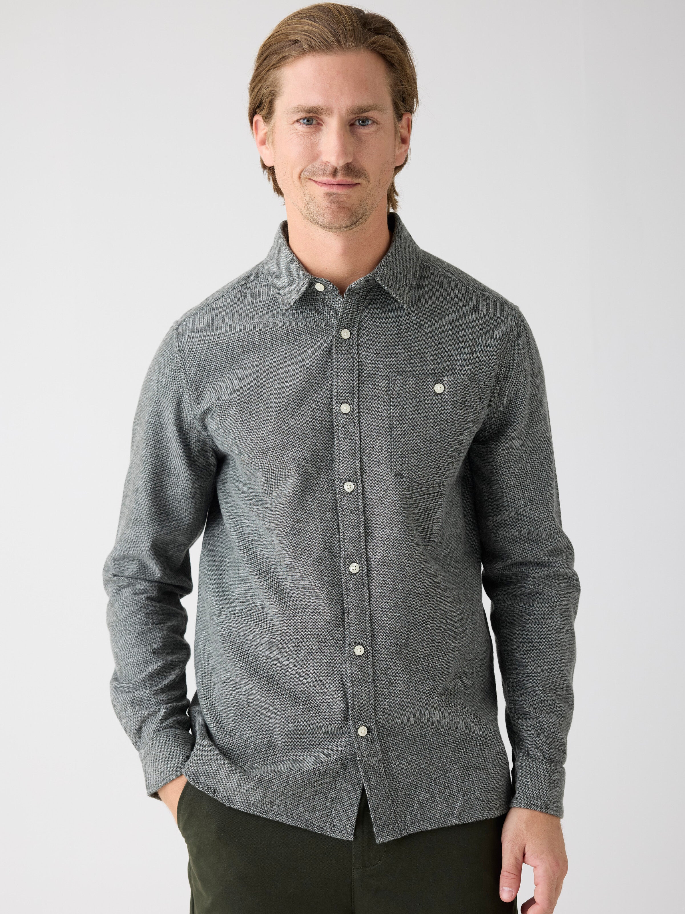 Organic Cotton Fishbone Flannel Shirt GOTS - Forest Night - Image 2