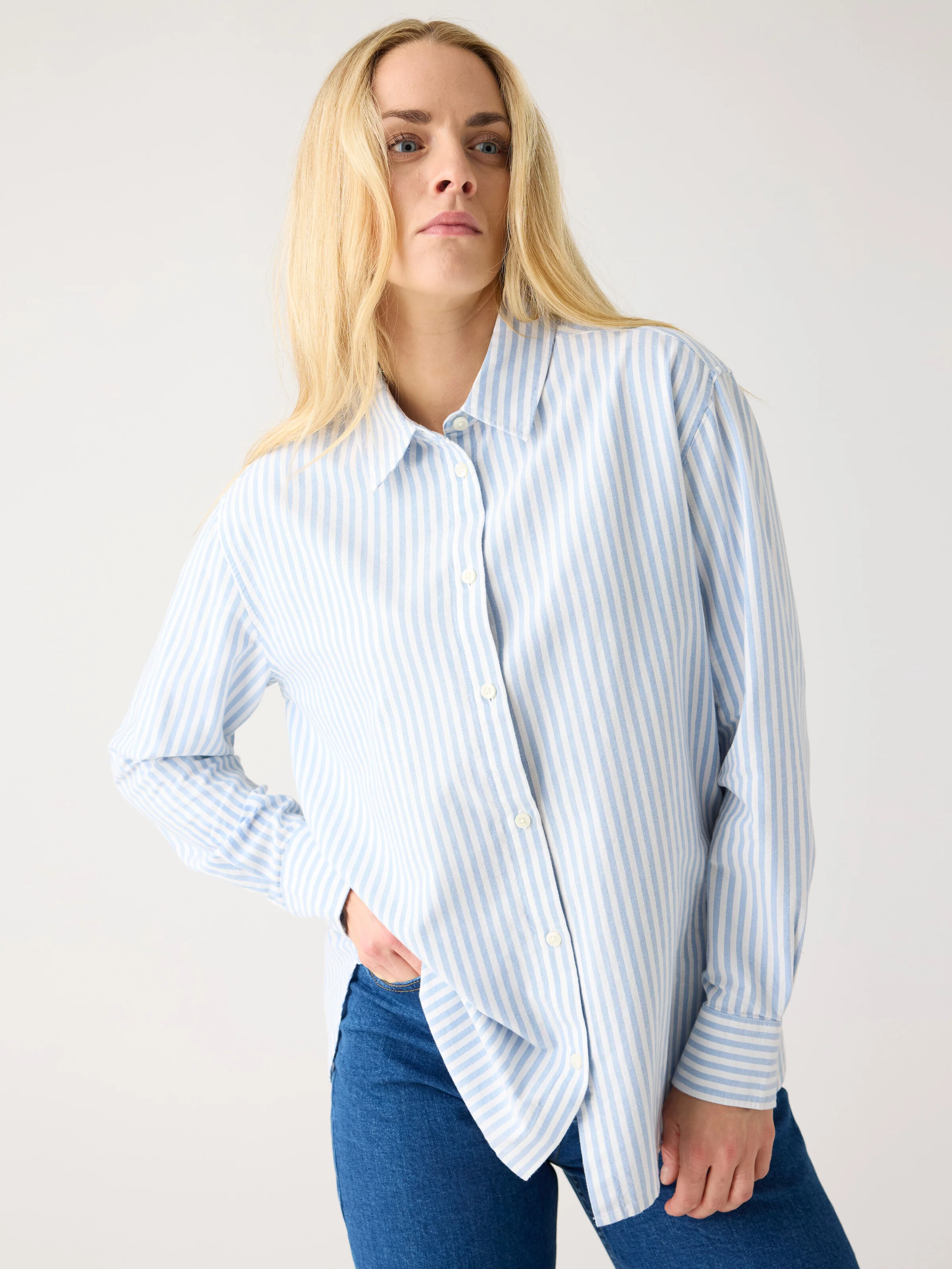 Organic Cotton Oxford Shirt GOTS - Blue stripe - Image 2