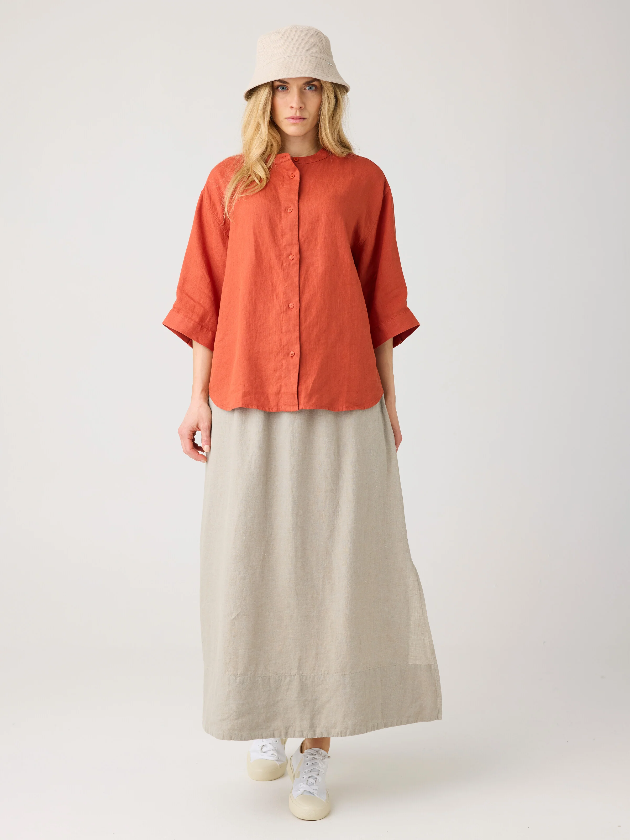 Organic Linen Shirt GOTS/Vegan - Burnt Brick - Image 4