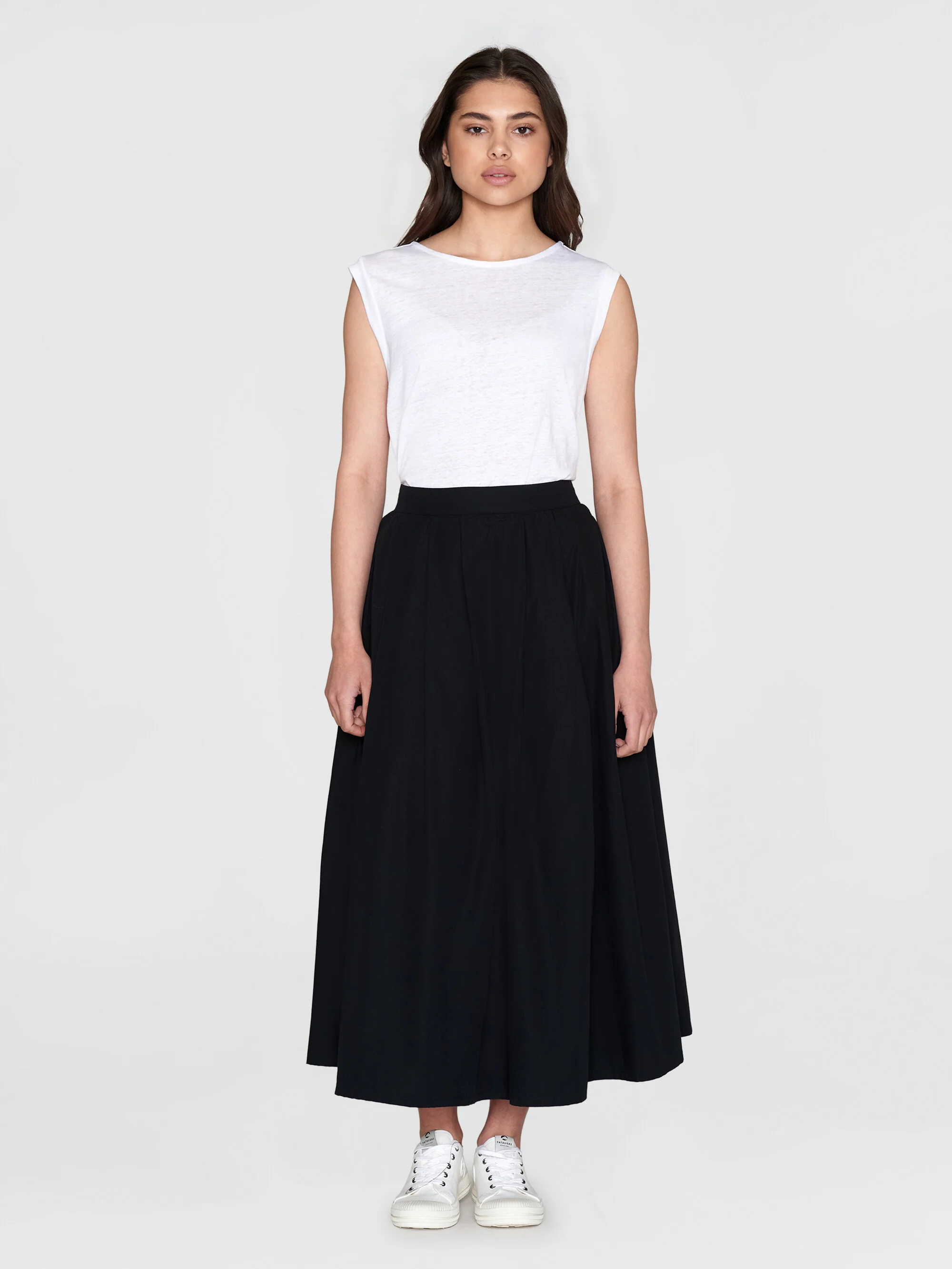 Poplin pleated mid-length skirt - Black Jet - Image 4