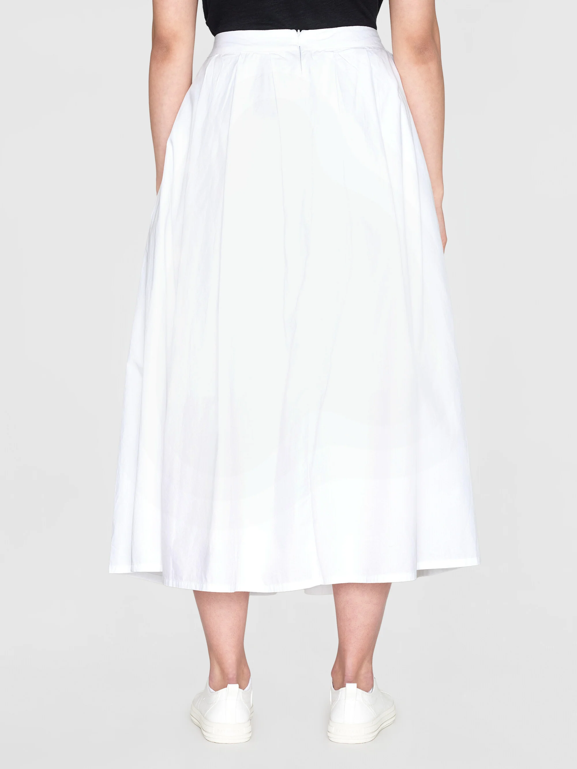 Poplin pleated mid-length skirt - Bright White - Image 3