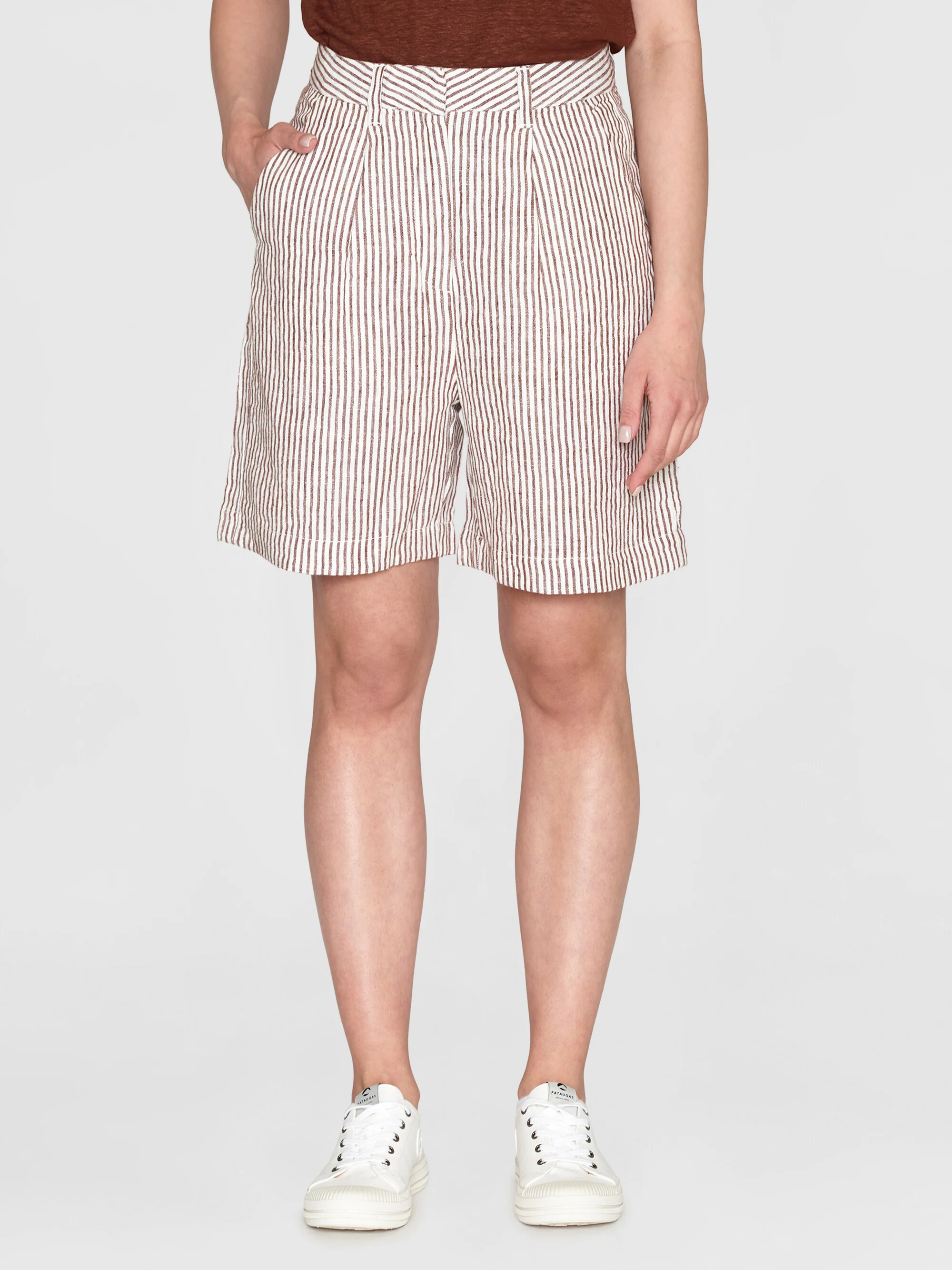POSEY wide high-rise striped linen shorts - GOTS/Vegan - Brown stripe - Image 2