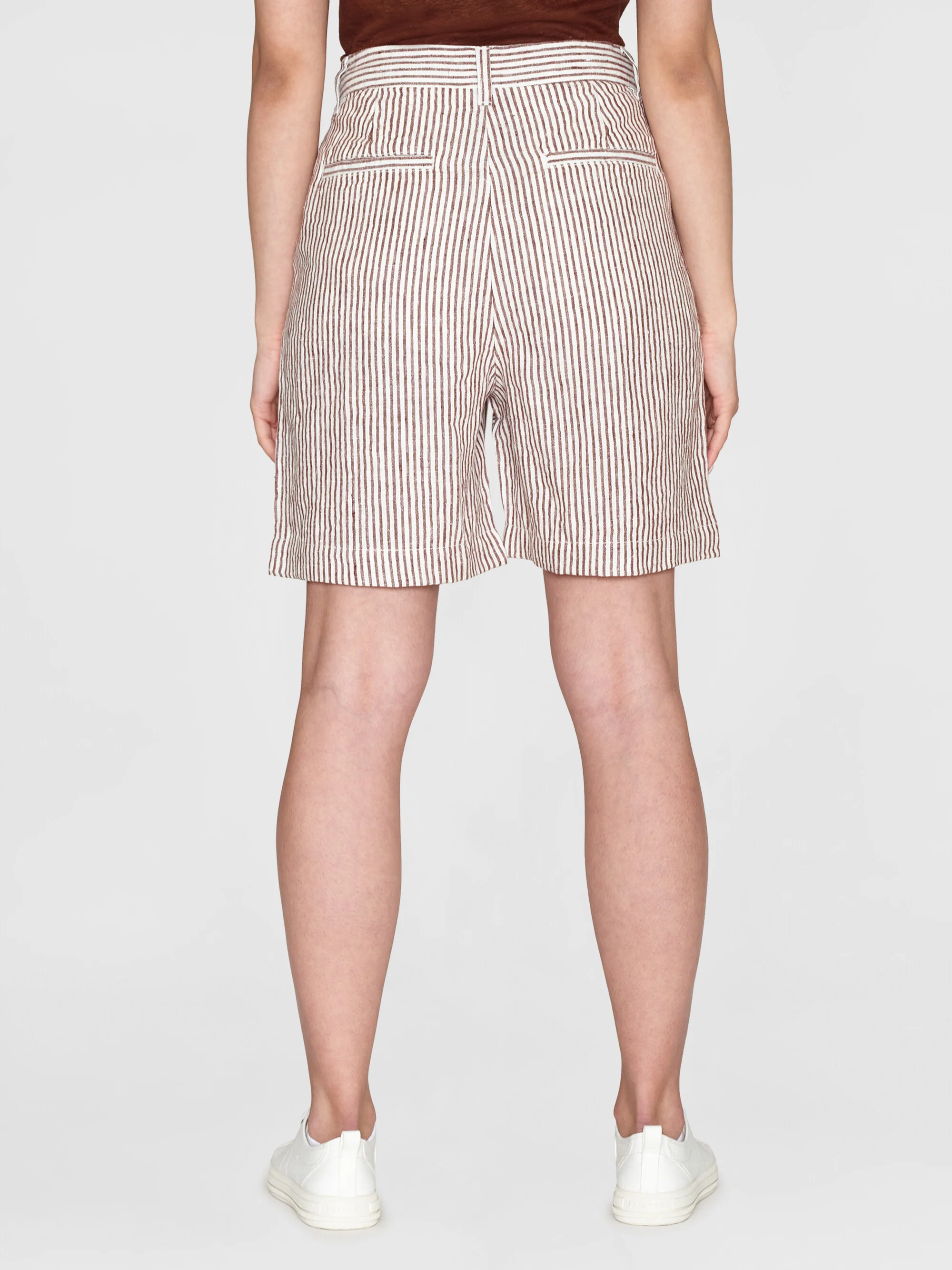 POSEY wide high-rise striped linen shorts - GOTS/Vegan - Brown stripe - Image 3