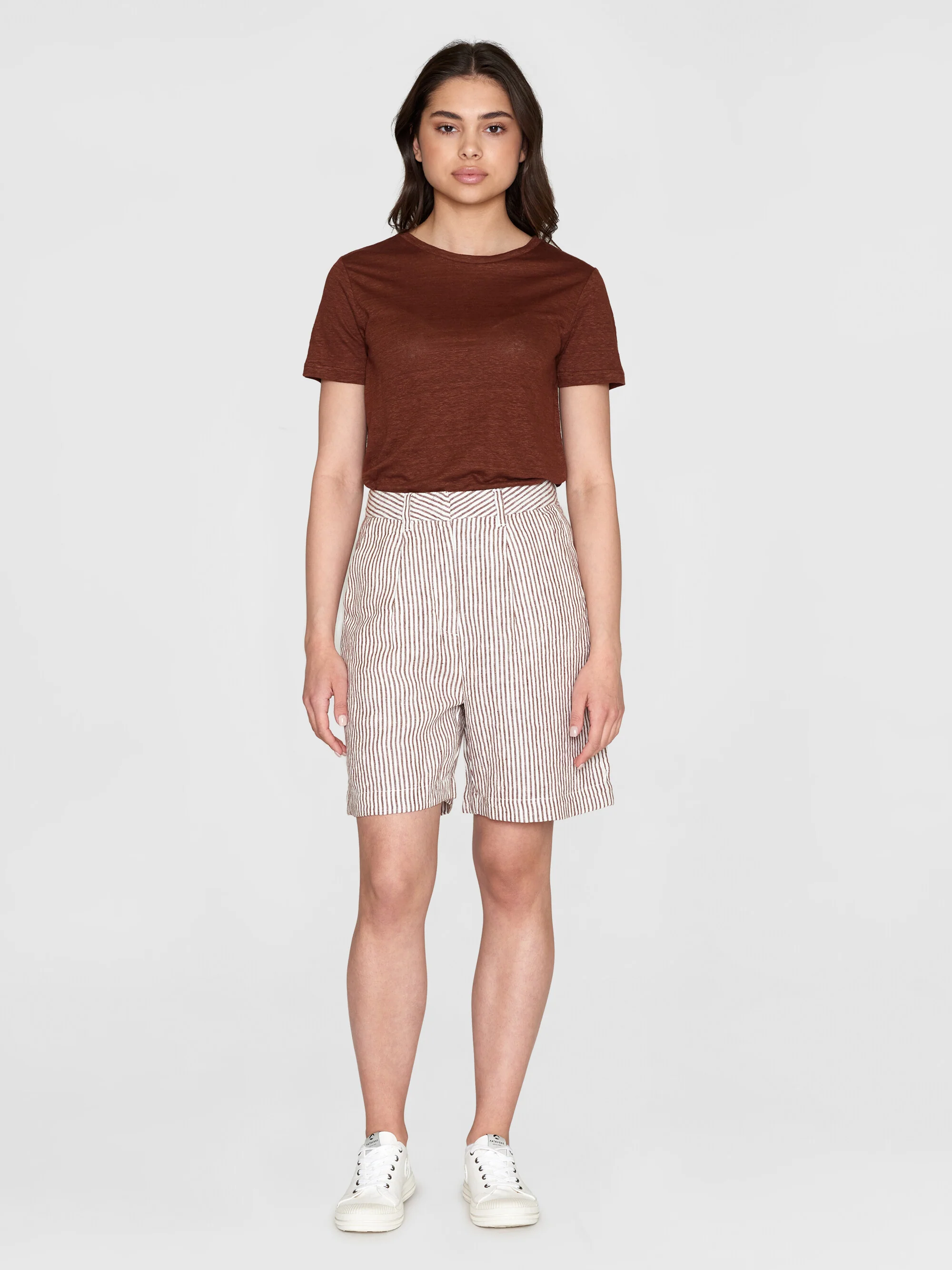 POSEY wide high-rise striped linen shorts - GOTS/Vegan - Brown stripe - Image 4