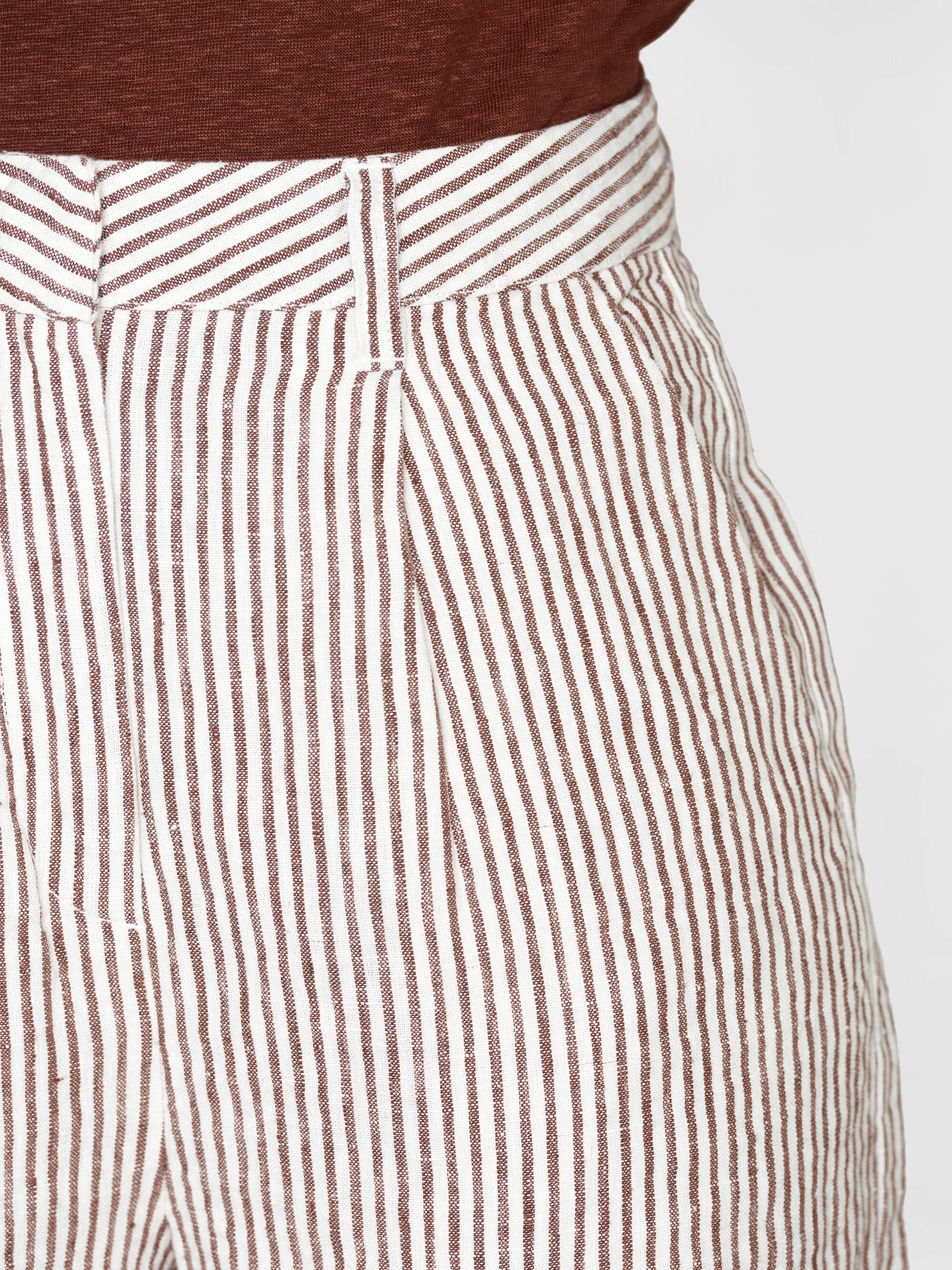 POSEY wide high-rise striped linen shorts - GOTS/Vegan - Brown stripe - Image 5