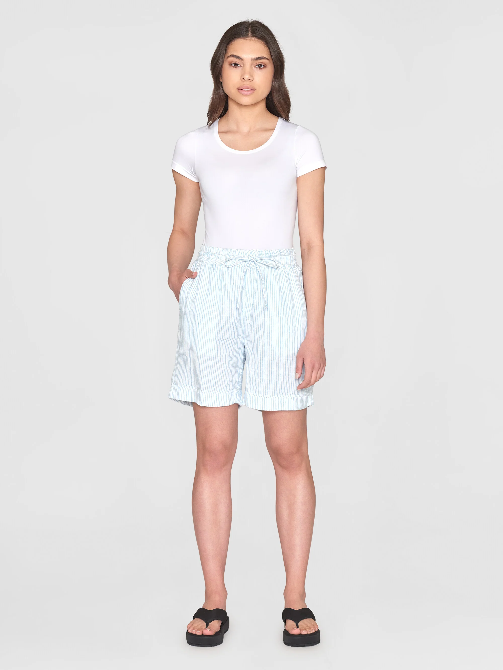 POSEY wide mid-rise double faced stripe shorts - GOTS/Vegan - Blue stripe - Image 4