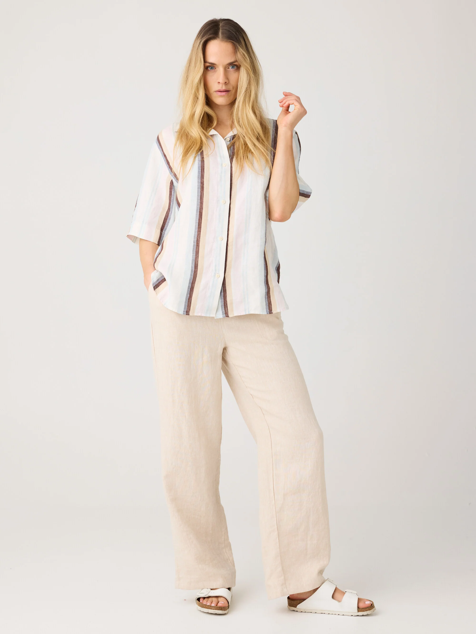 Posey wide linen pants - Yarndyed Light feather gray - Image 4