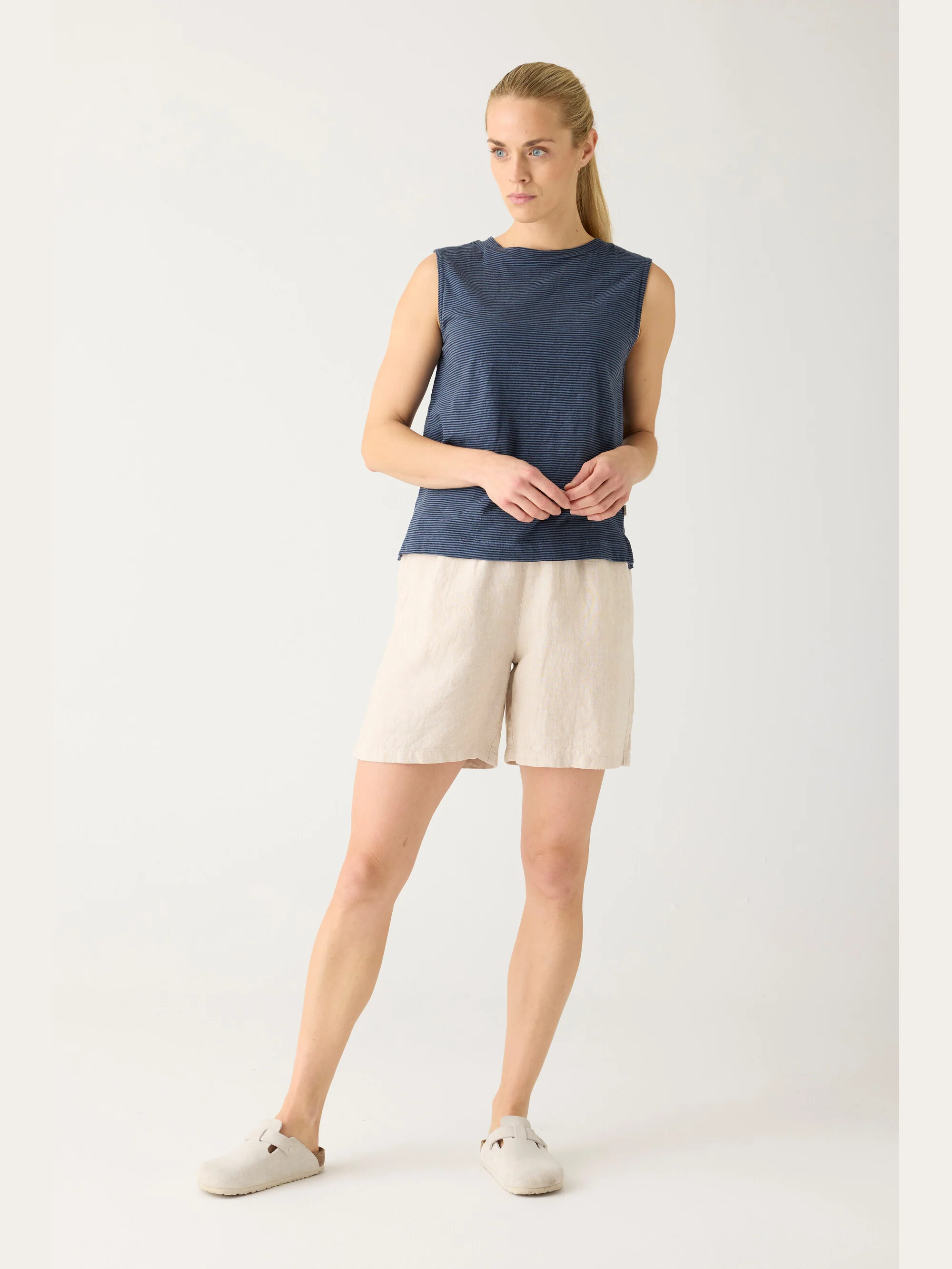 Posey wide linen shorts - Yarndyed Light feather gray - Image 2