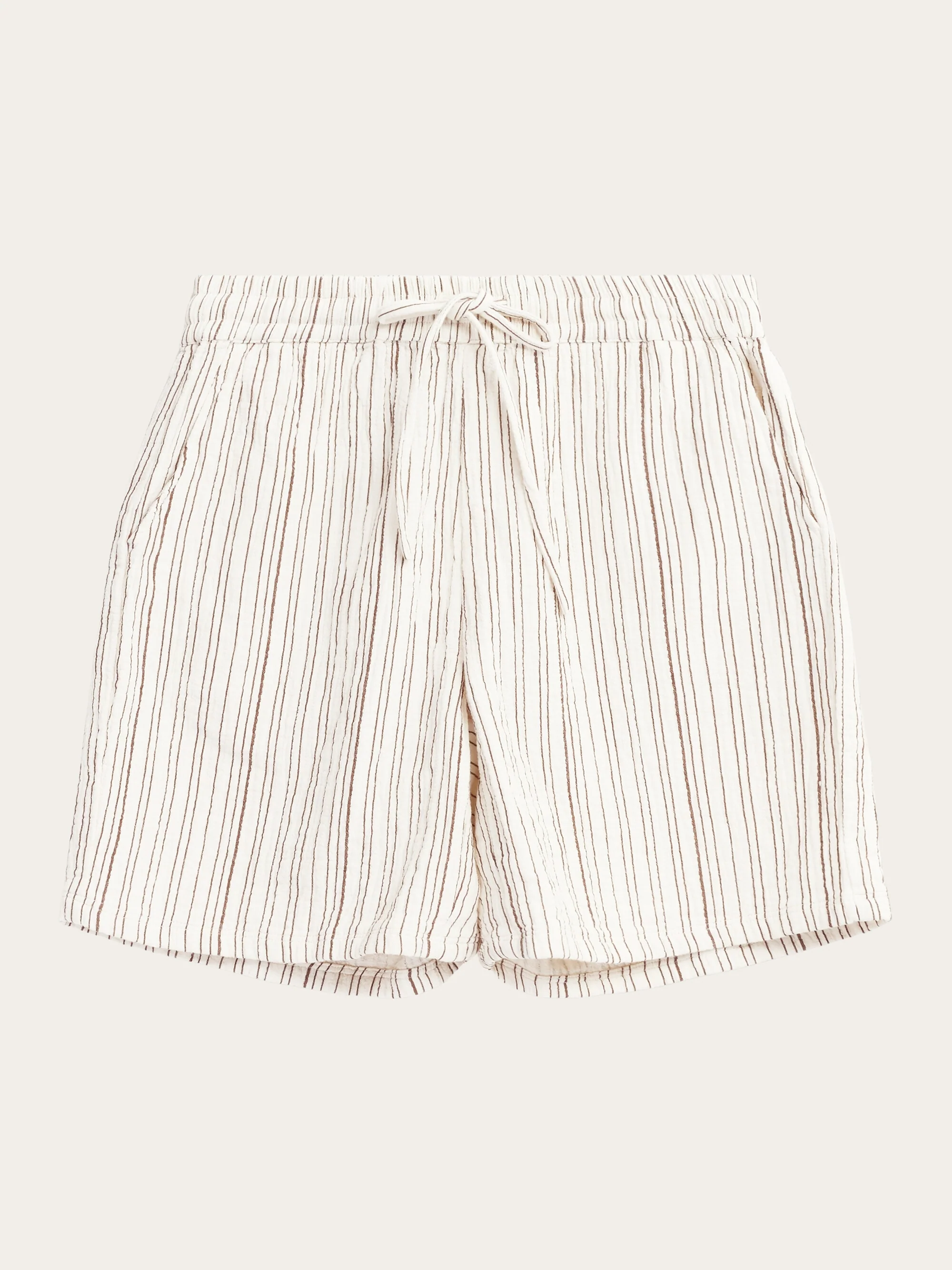 POSEY wide mid-rise wrinkle stripe shorts - GOTS/Vegan - Brown stripe