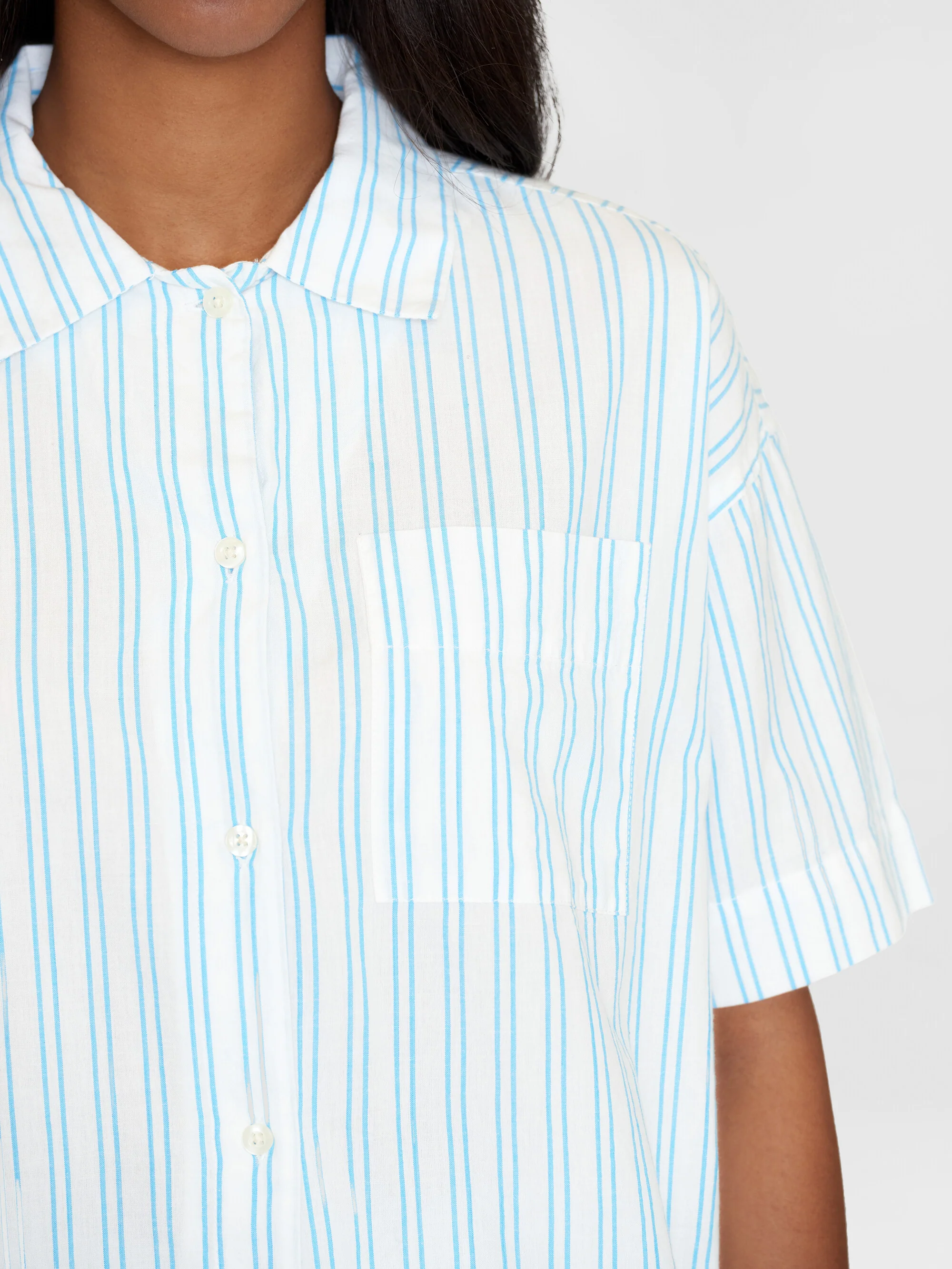 Pyjama short sleeved shirt - GOTS/Vegan - Blue stripe - Image 5