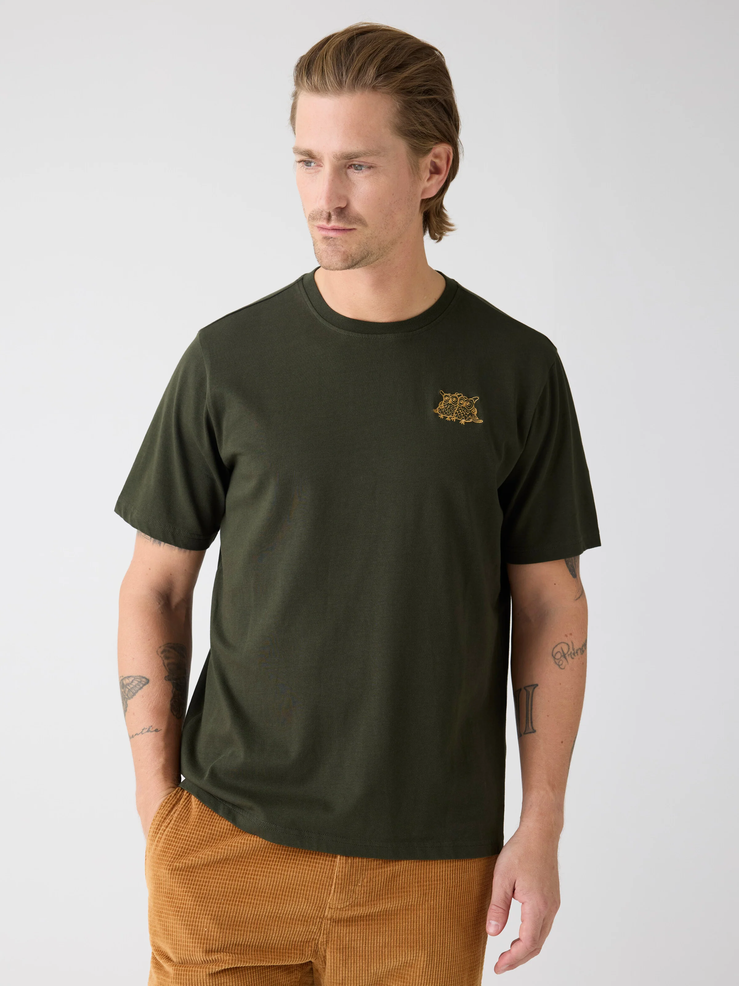 Regenerative Organic Cotton Chest Embroidery T-Shirt GOTS - Forest Night - Image 2