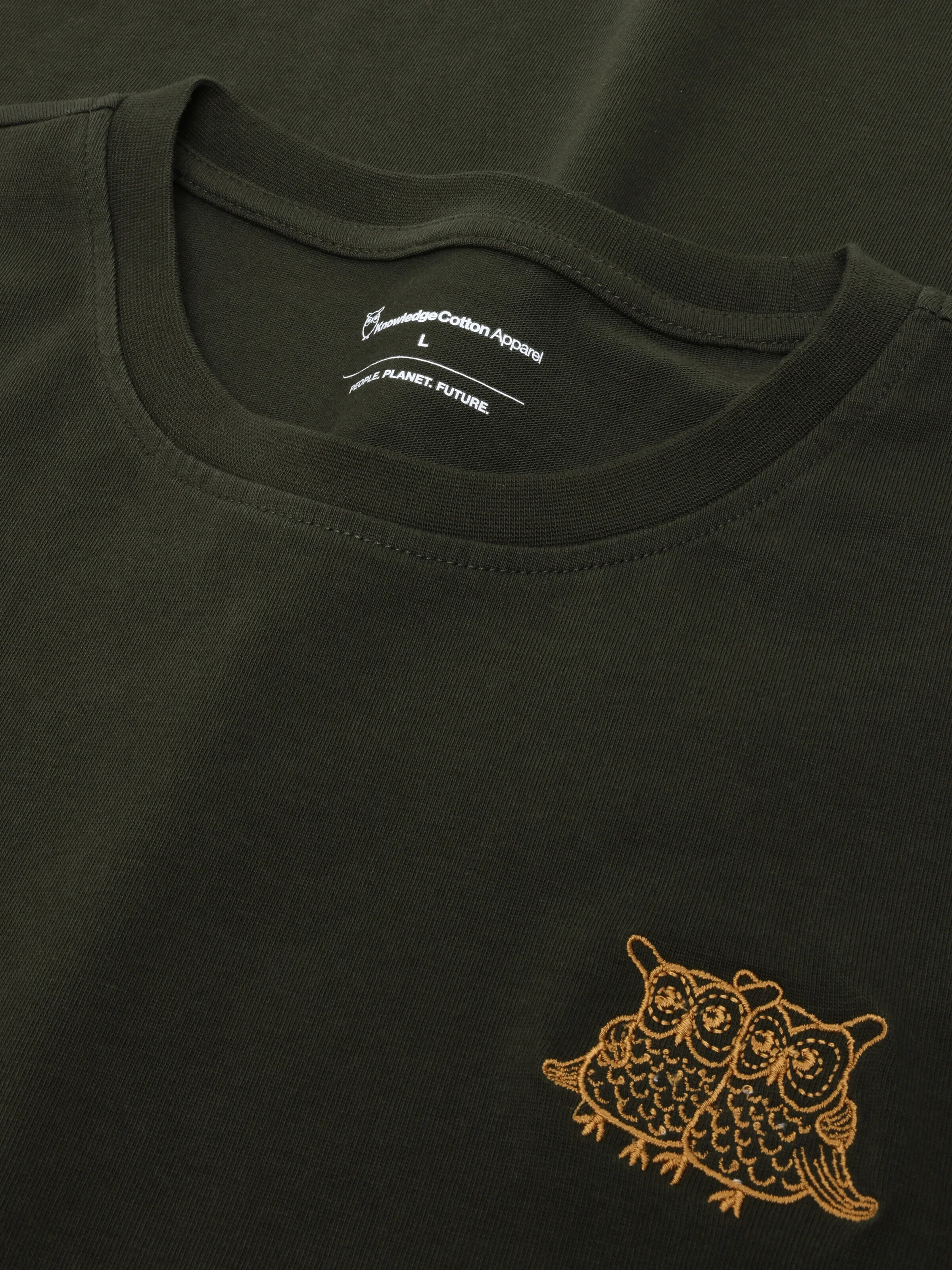 Regenerative Organic Cotton Chest Embroidery T-Shirt GOTS - Forest Night - Image 4