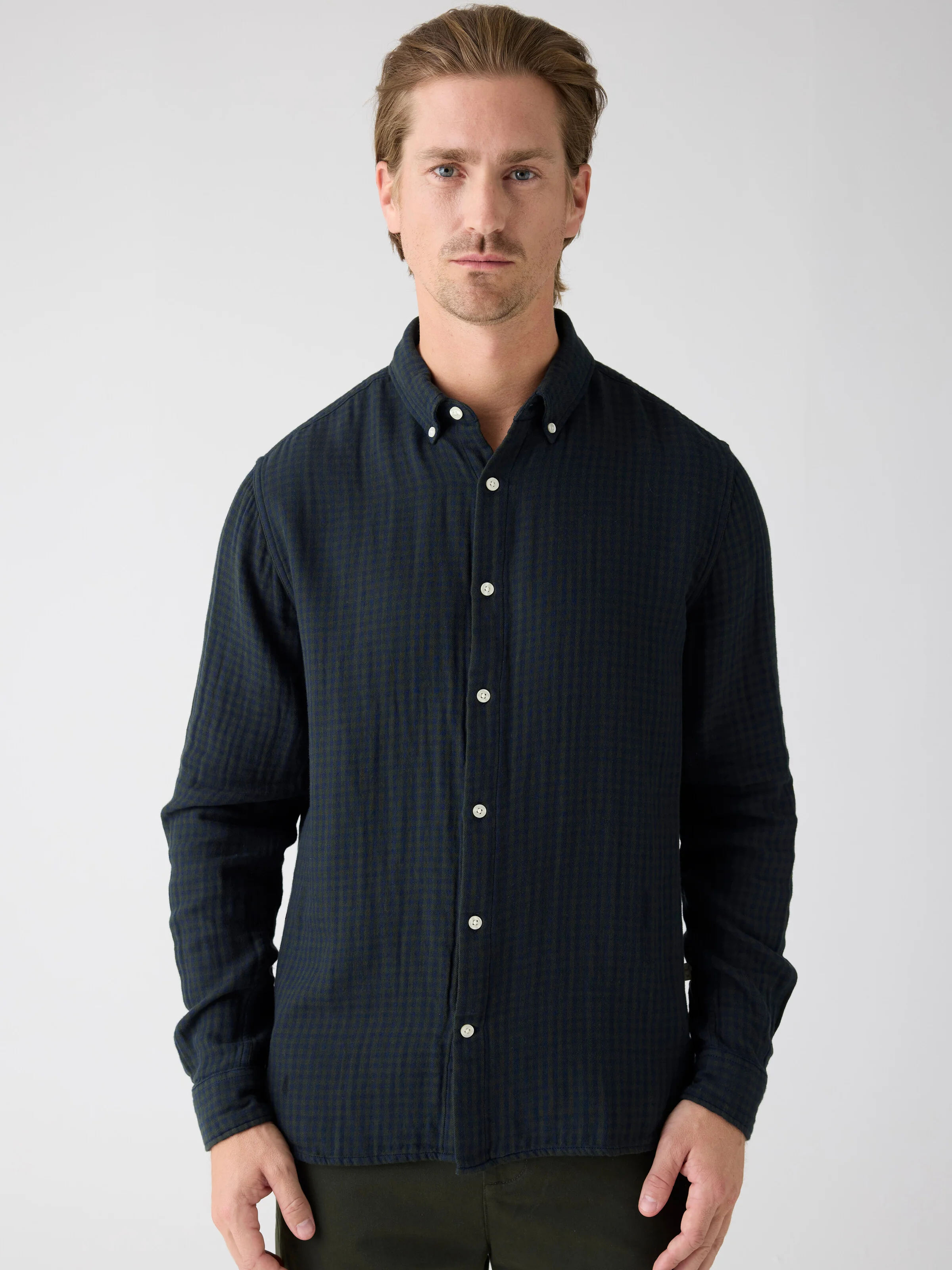 Regular fit double layer checkered shirt - Green check - Image 2