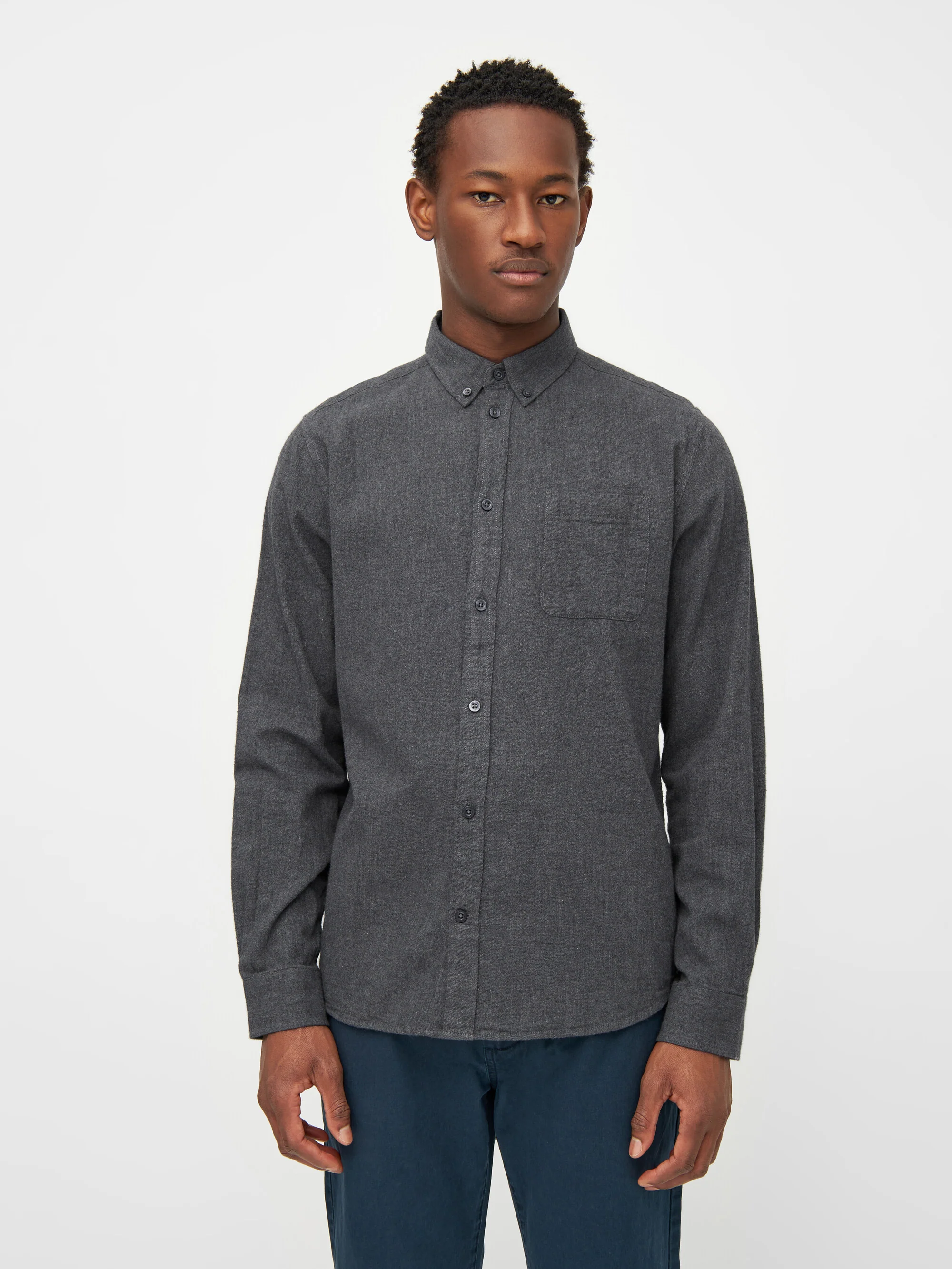 Regular fit melangé flannel shirt - Dark Grey Melange - Image 2