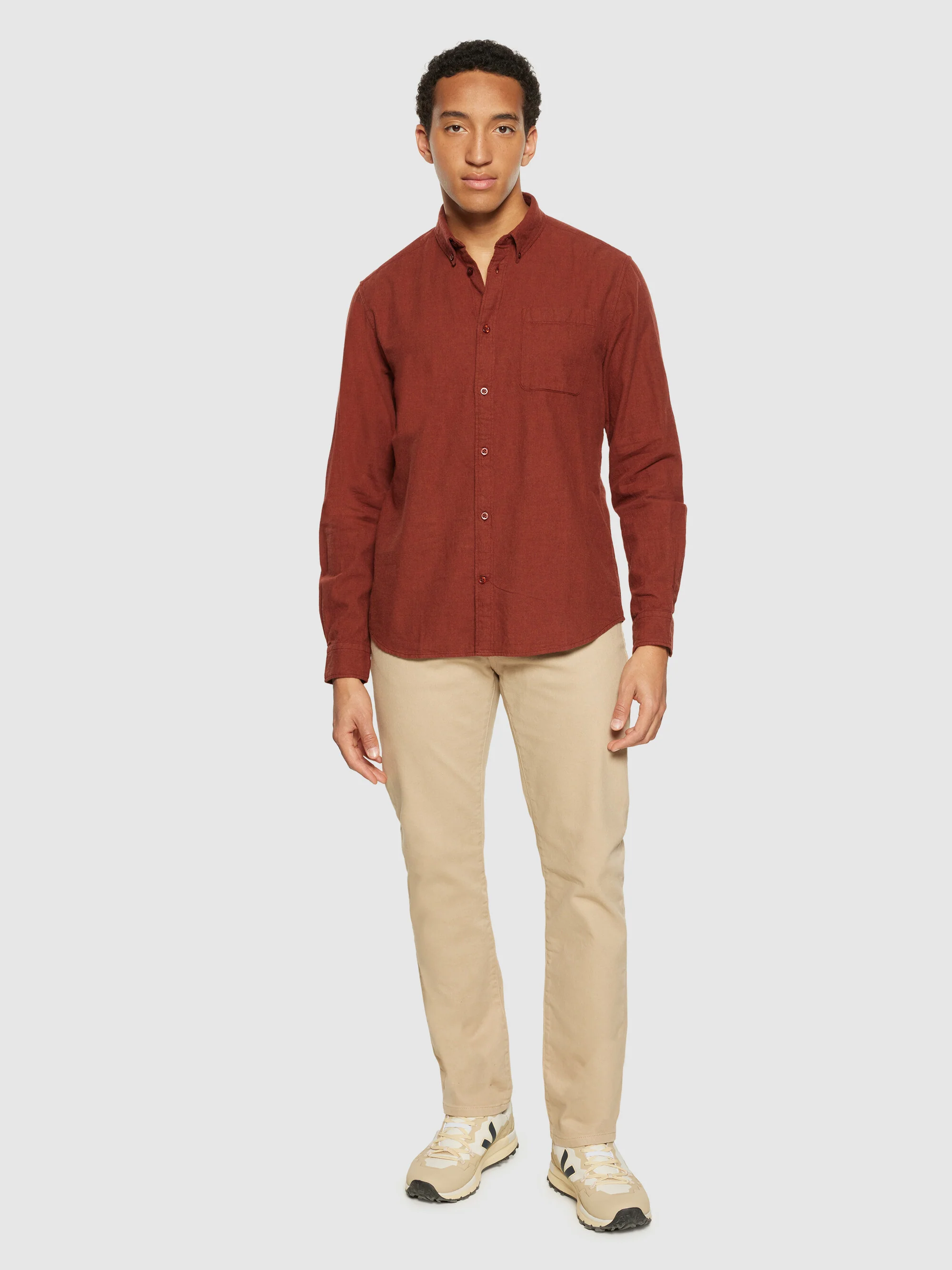 Regular fit melangé flannel shirt - Fired Brick - Image 4