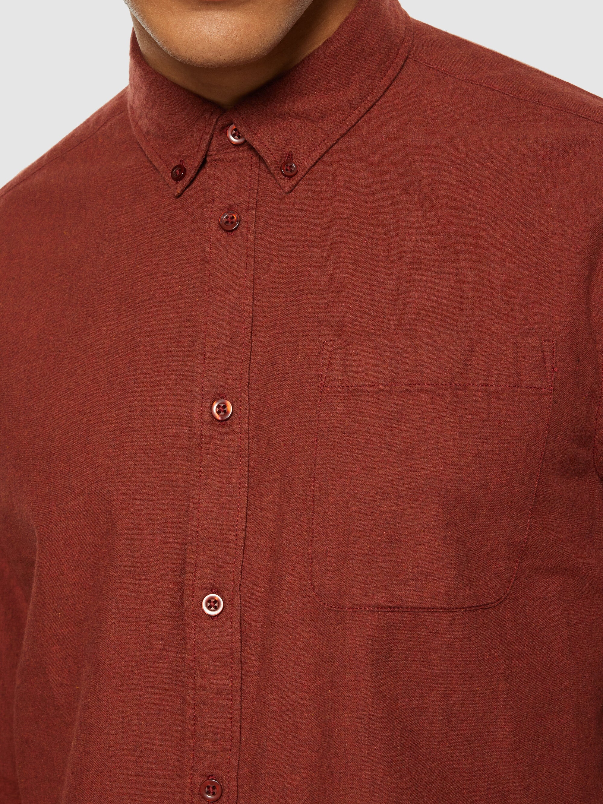 Regular fit melangé flannel shirt - Fired Brick - Image 5