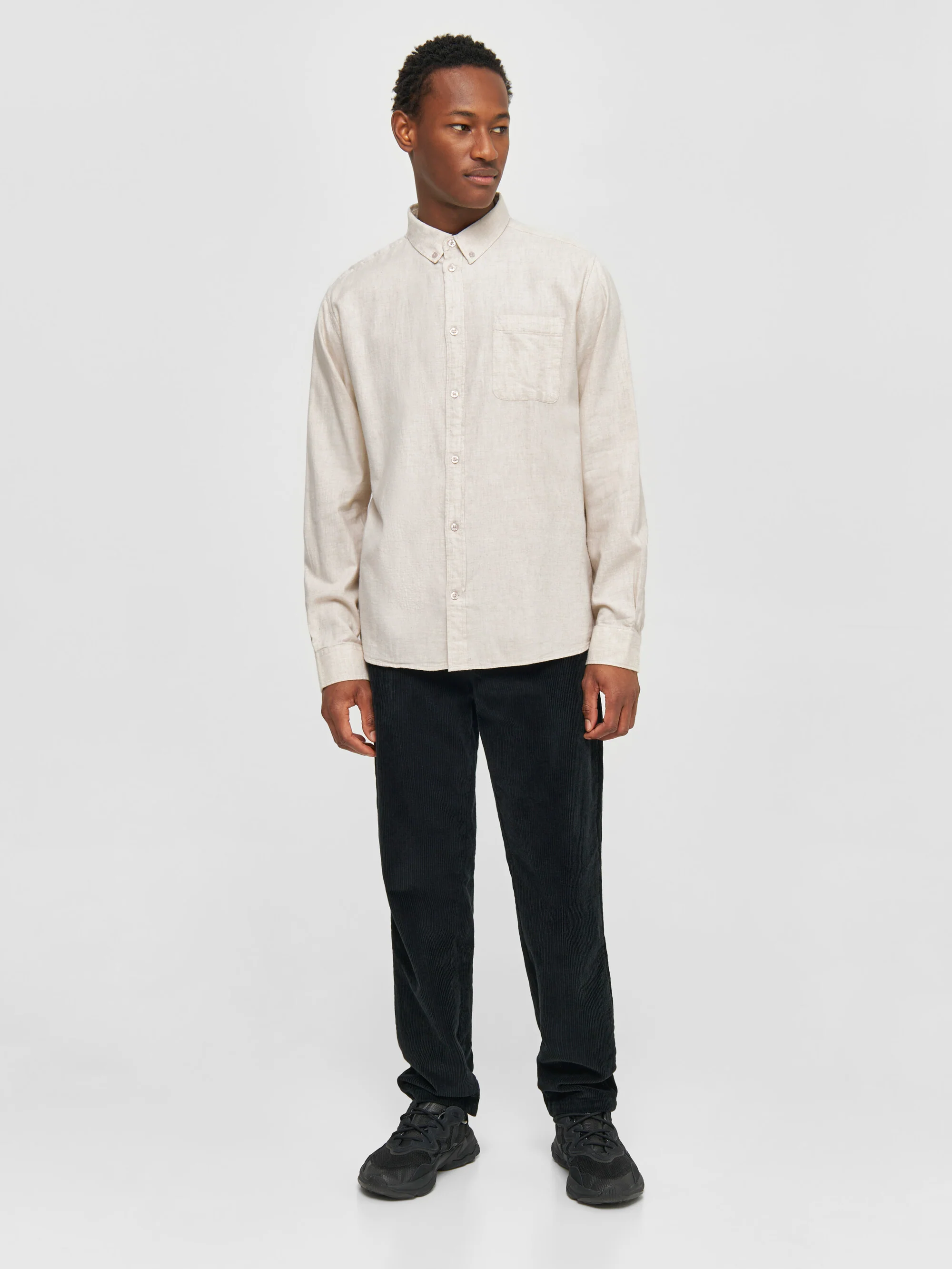 Regular fit melangé flannel shirt - Greige - Image 4