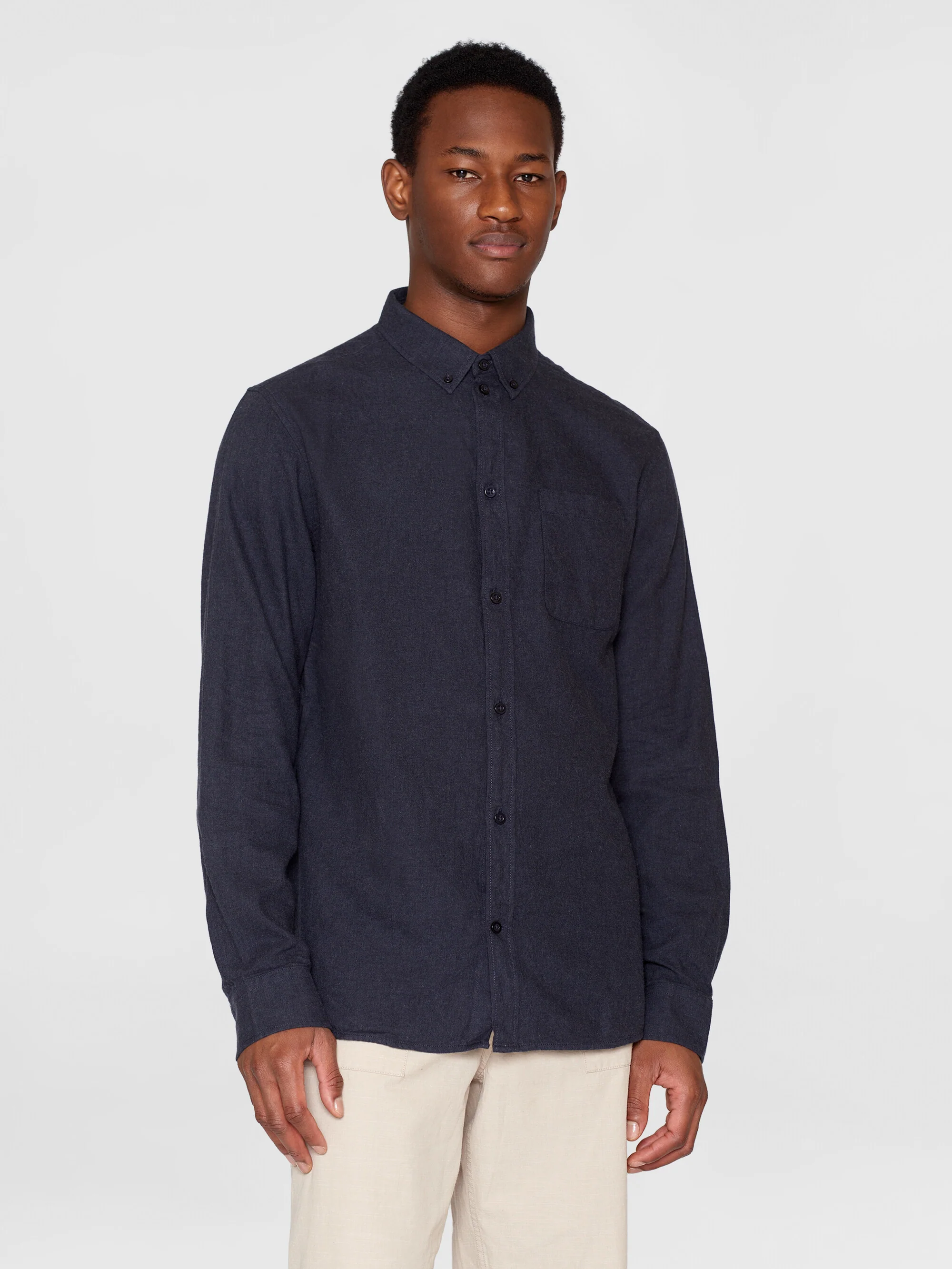 Regular fit melangé flannel shirt - Total Eclipse - Image 2