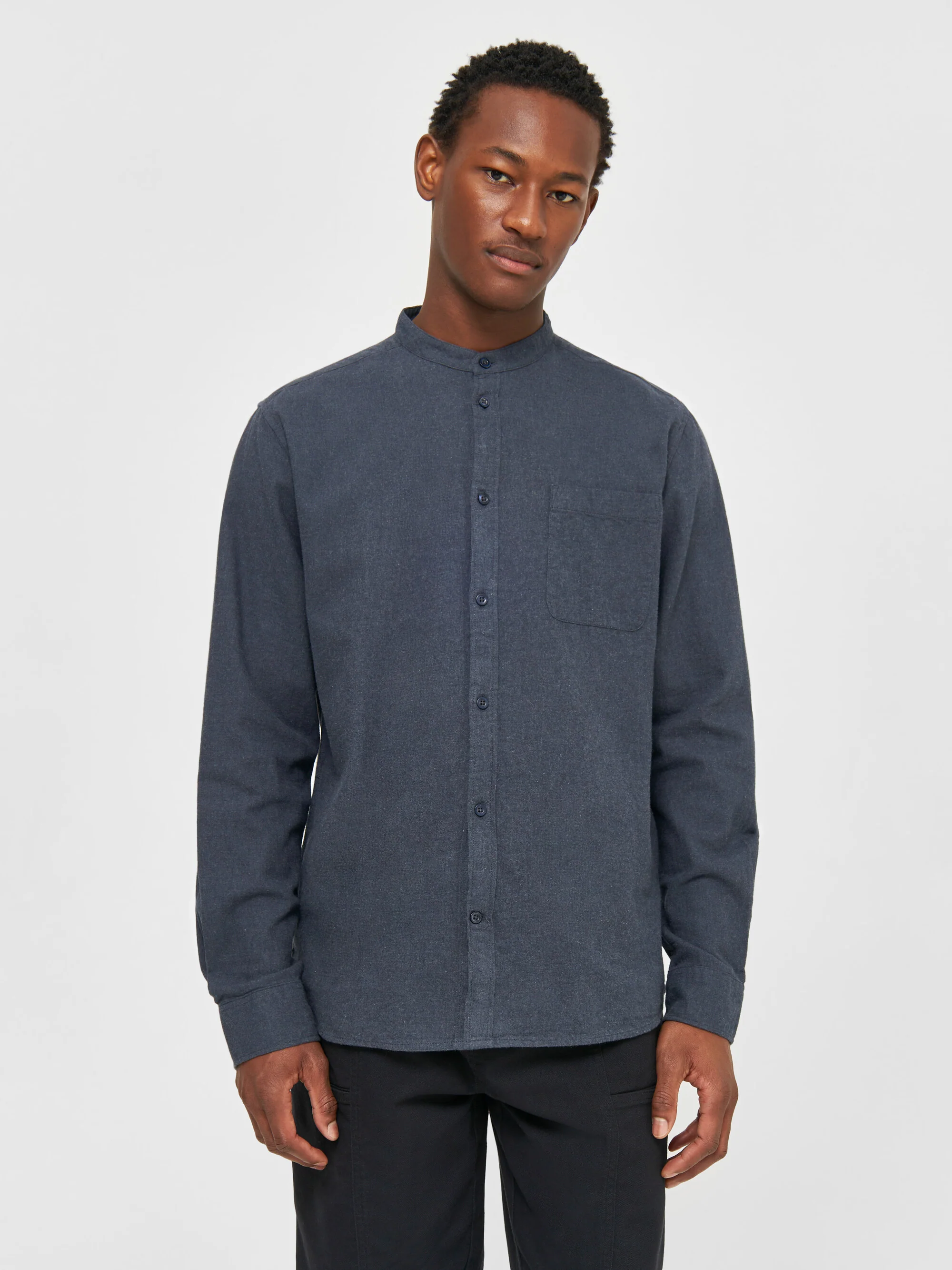 Regular fit melangé flannel stand collar shirt - Total Eclipse - Image 2