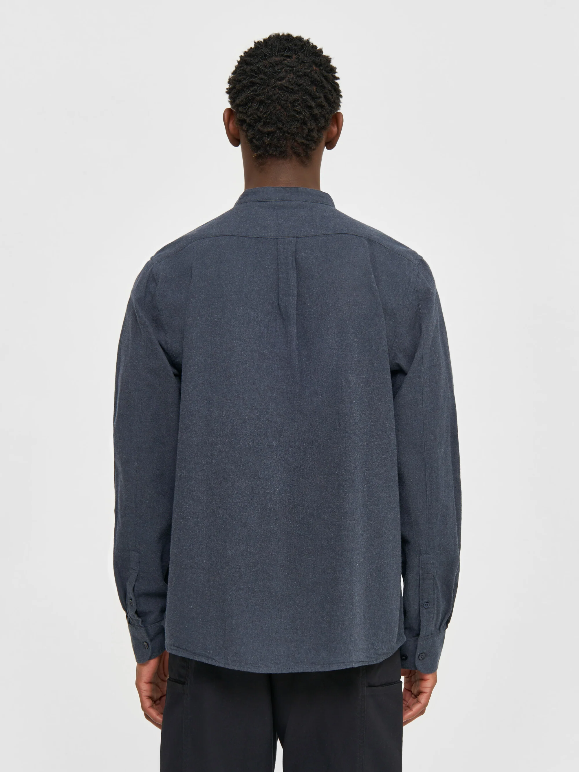 Regular fit melangé flannel stand collar shirt - Total Eclipse - Image 3