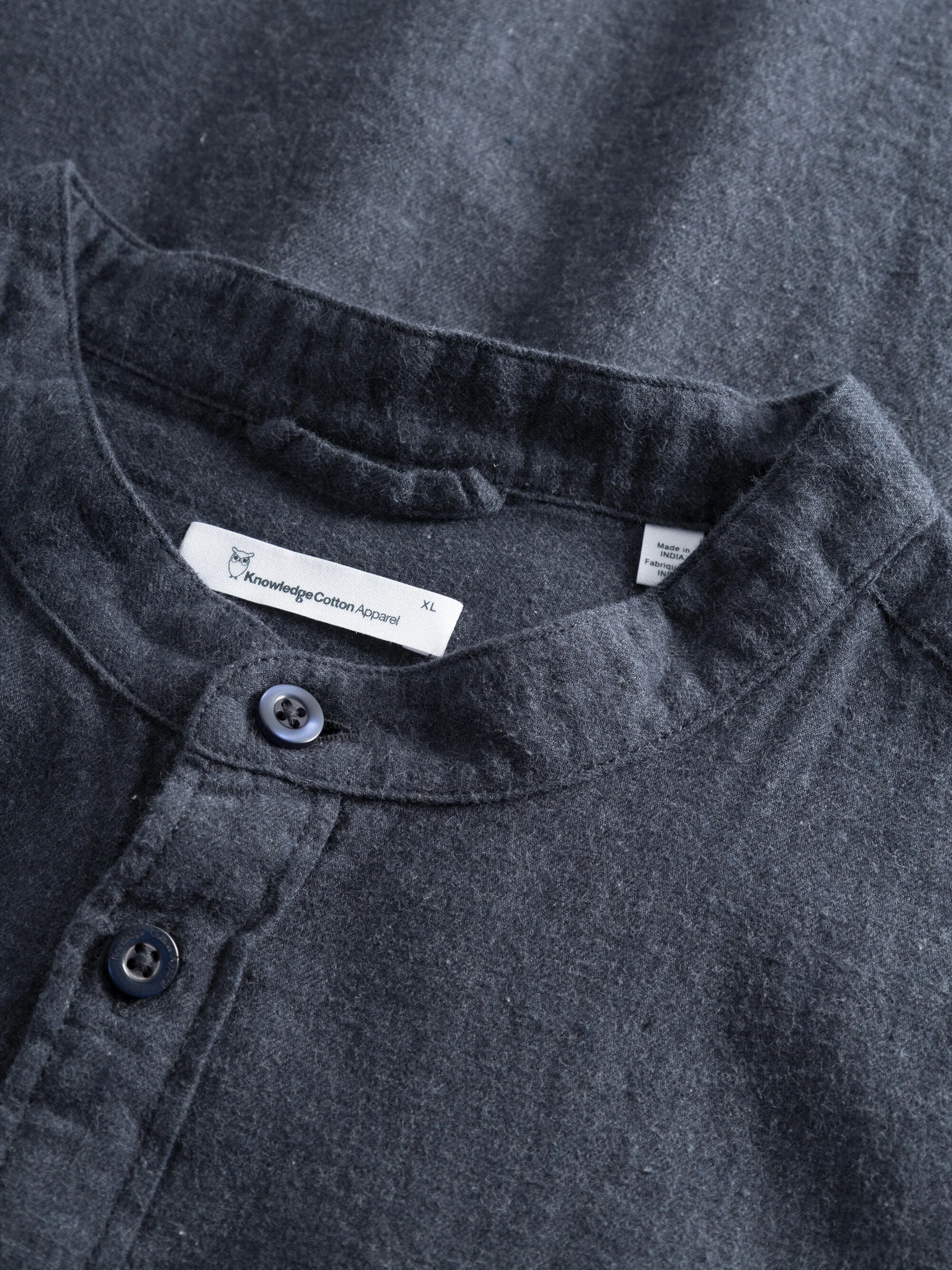 Regular fit melangé flannel stand collar shirt - Total Eclipse - Image 5