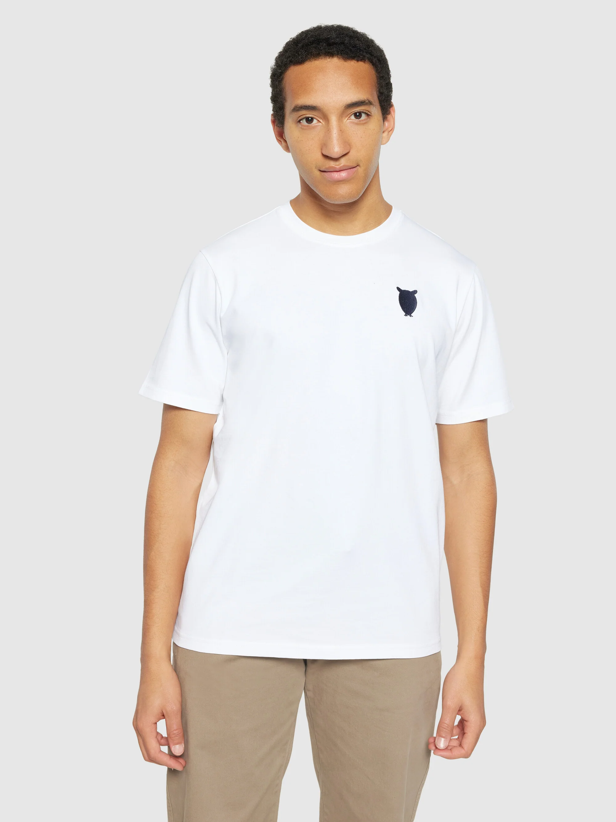 Regular fit owl chest embroidery t-shirt - Bright White - Image 2