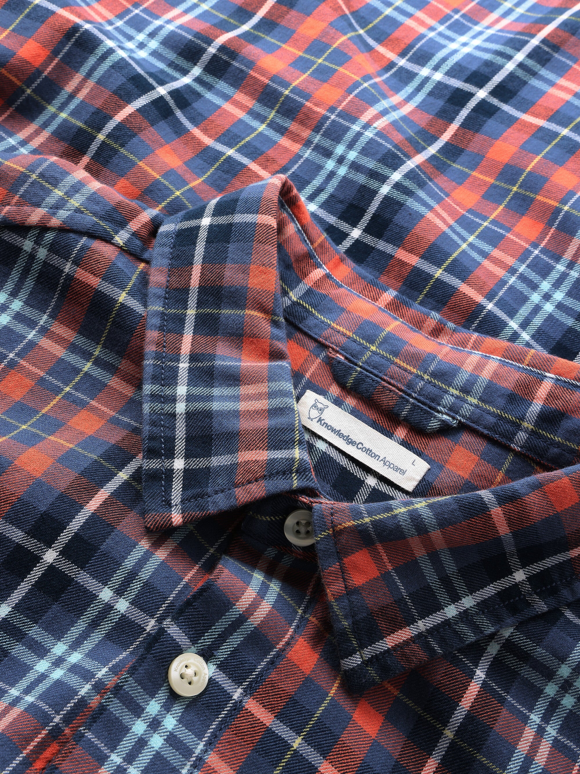 Regular fit small checked flannel shirt - GOTS/Vegan - blue check - Image 4