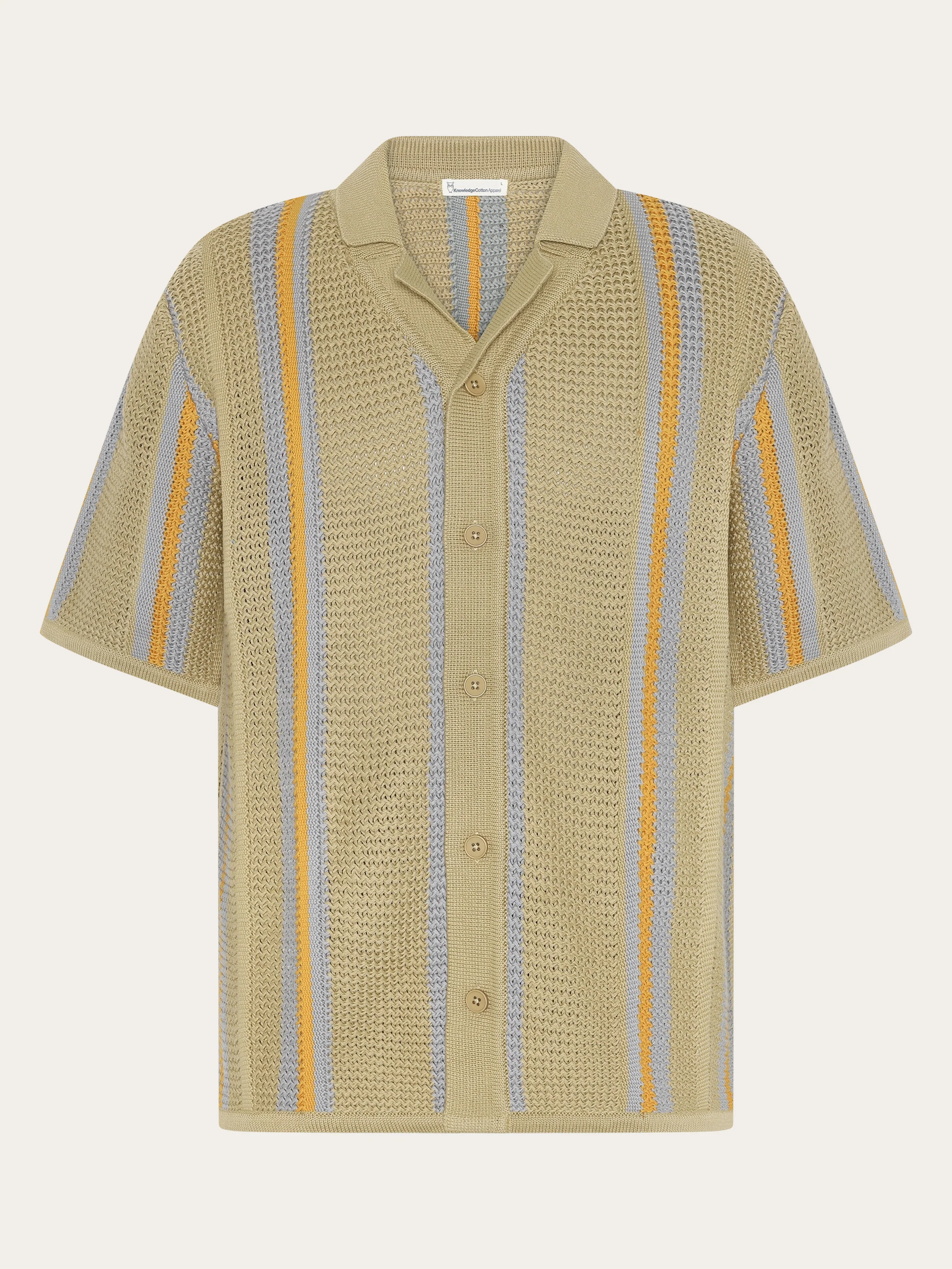Regular striped knit shirt - Beige stripe