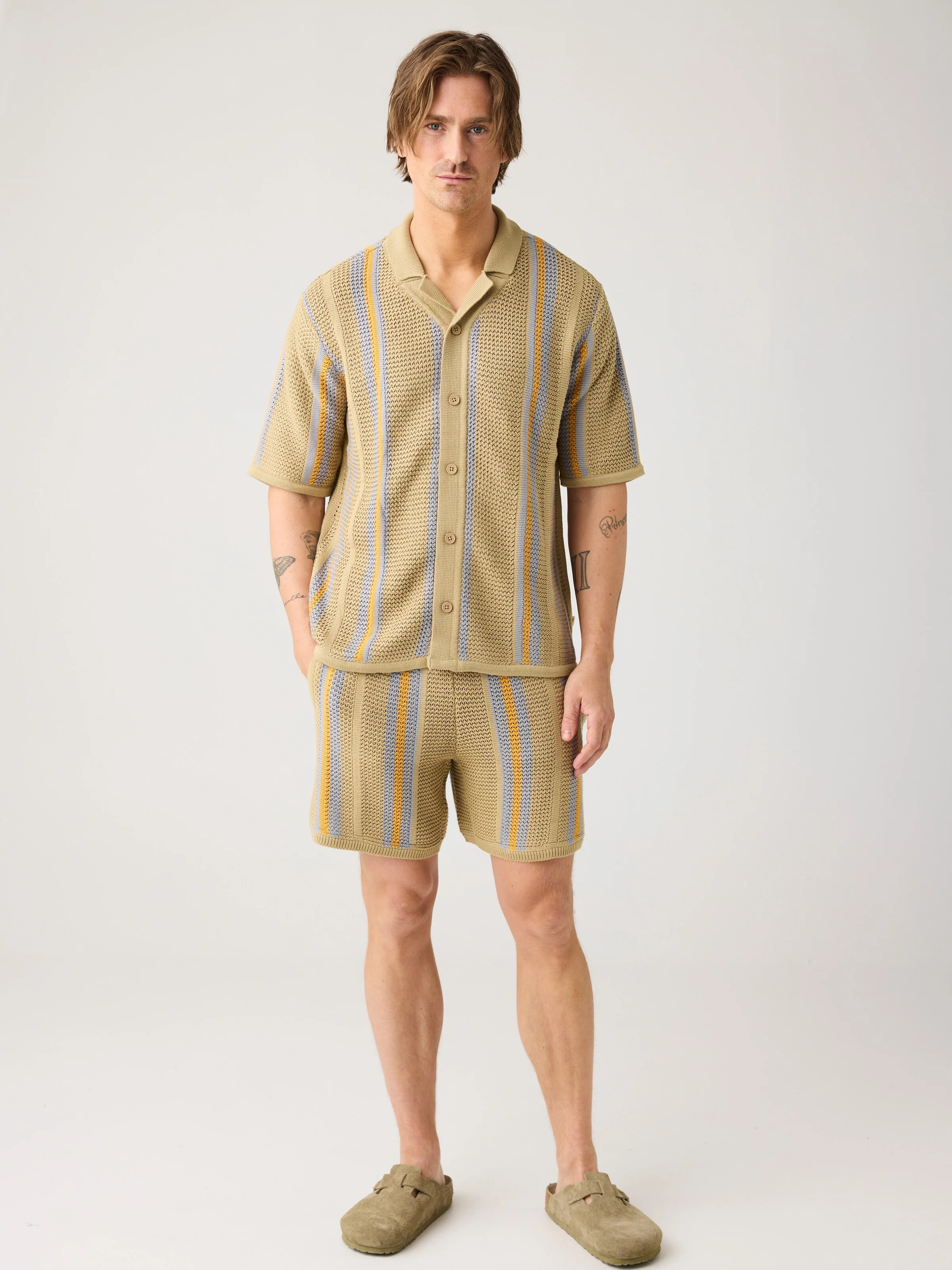 Regular striped knit shirt - Beige stripe - Image 3