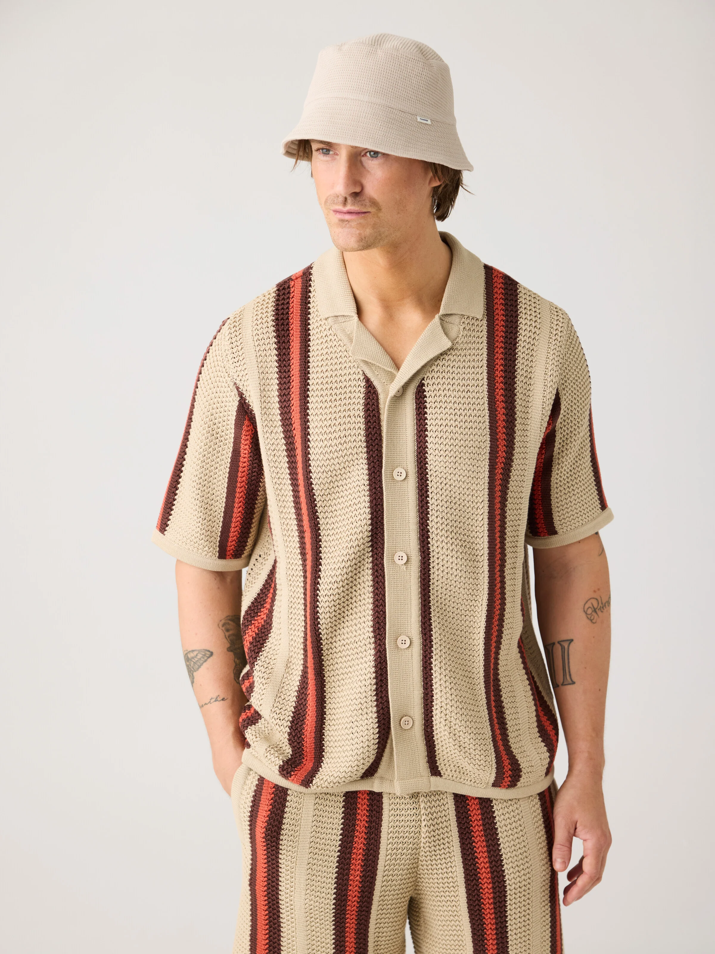 Regular striped knit shirt - Red Stripe - Image 2