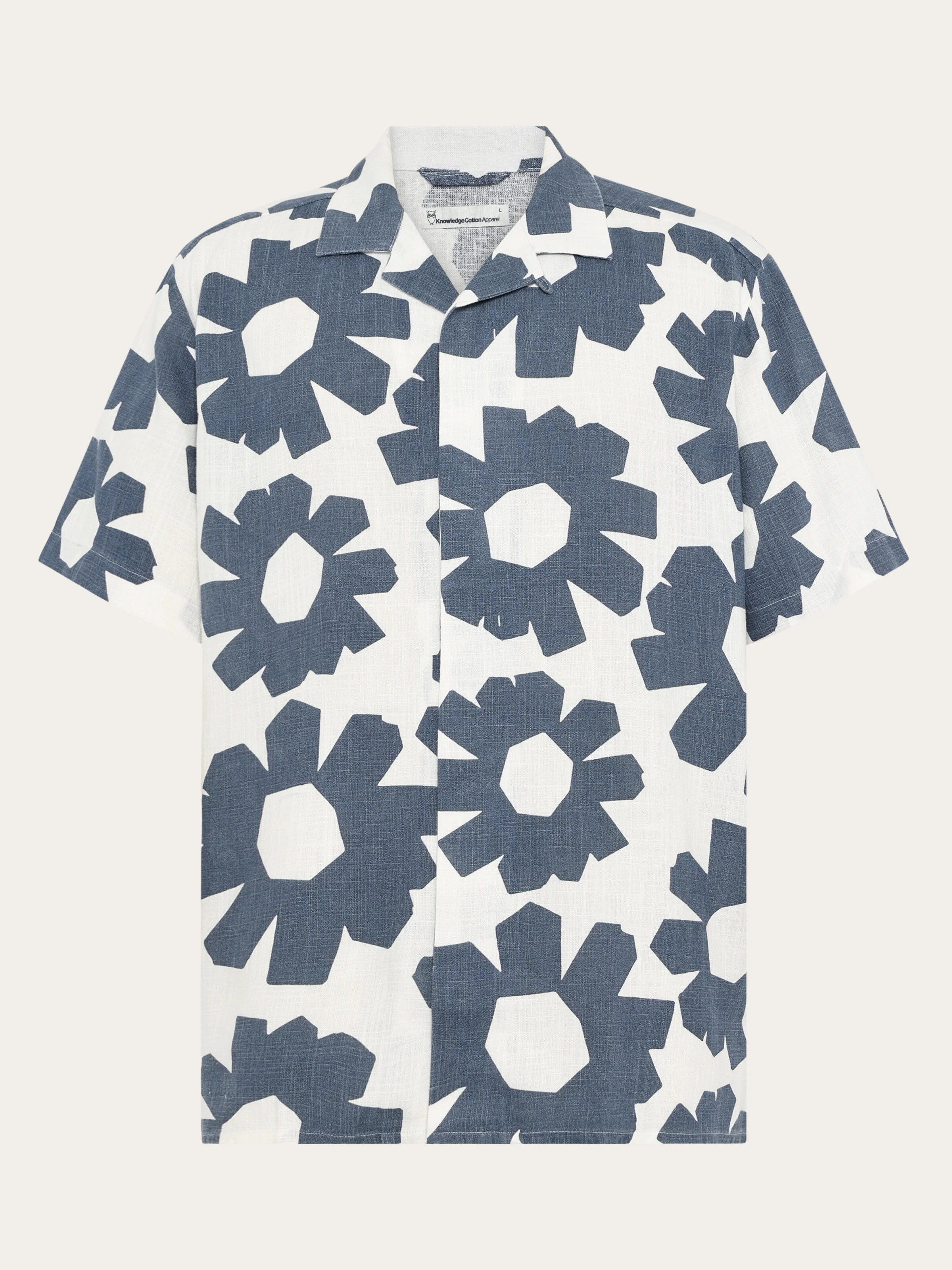 Relaxed linen blend print short sleeve shirt - Blue
