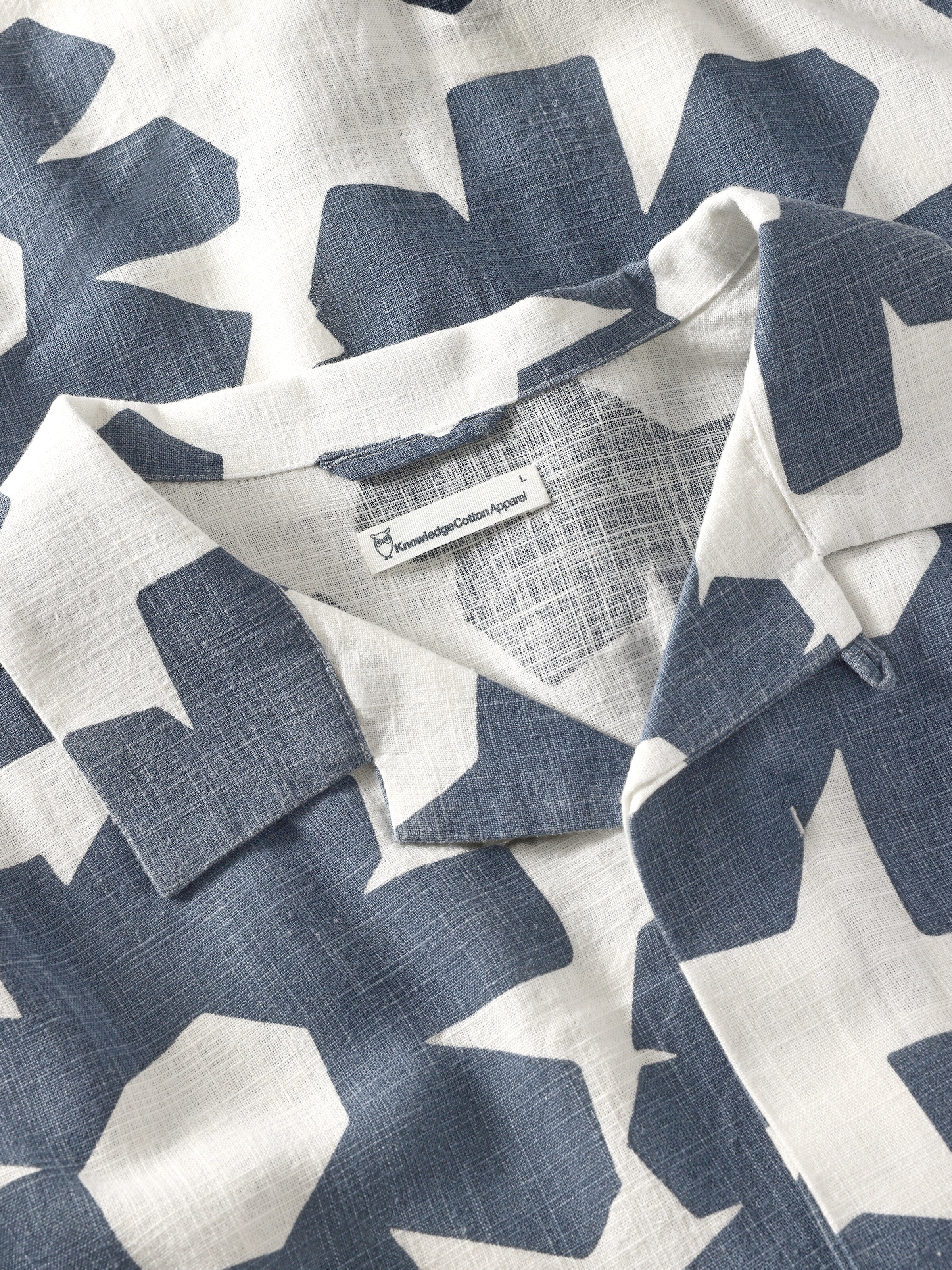 Relaxed linen blend print short sleeve shirt - Blue - Image 6