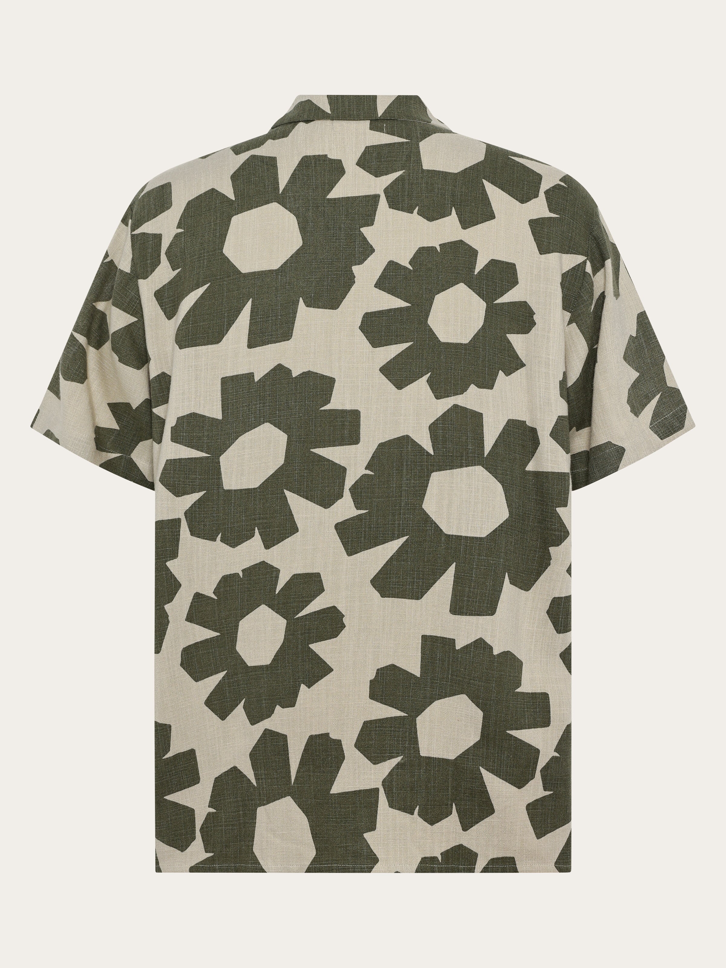 Relaxed linen blend print short sleeve shirt - Green - Image 3