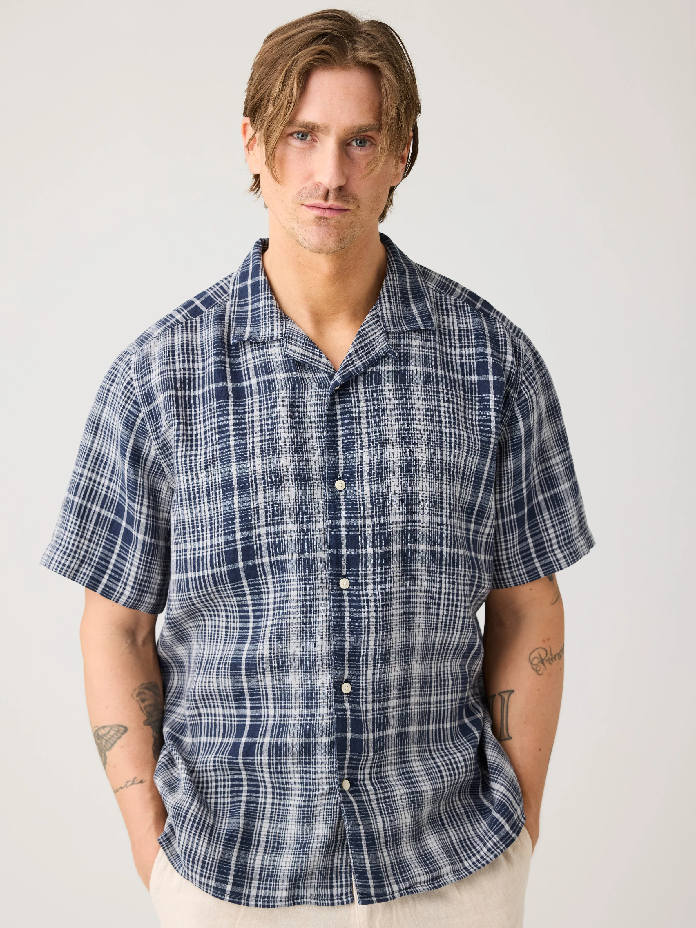 Relaxed linen short sleeve shirt - Navy - Image 2