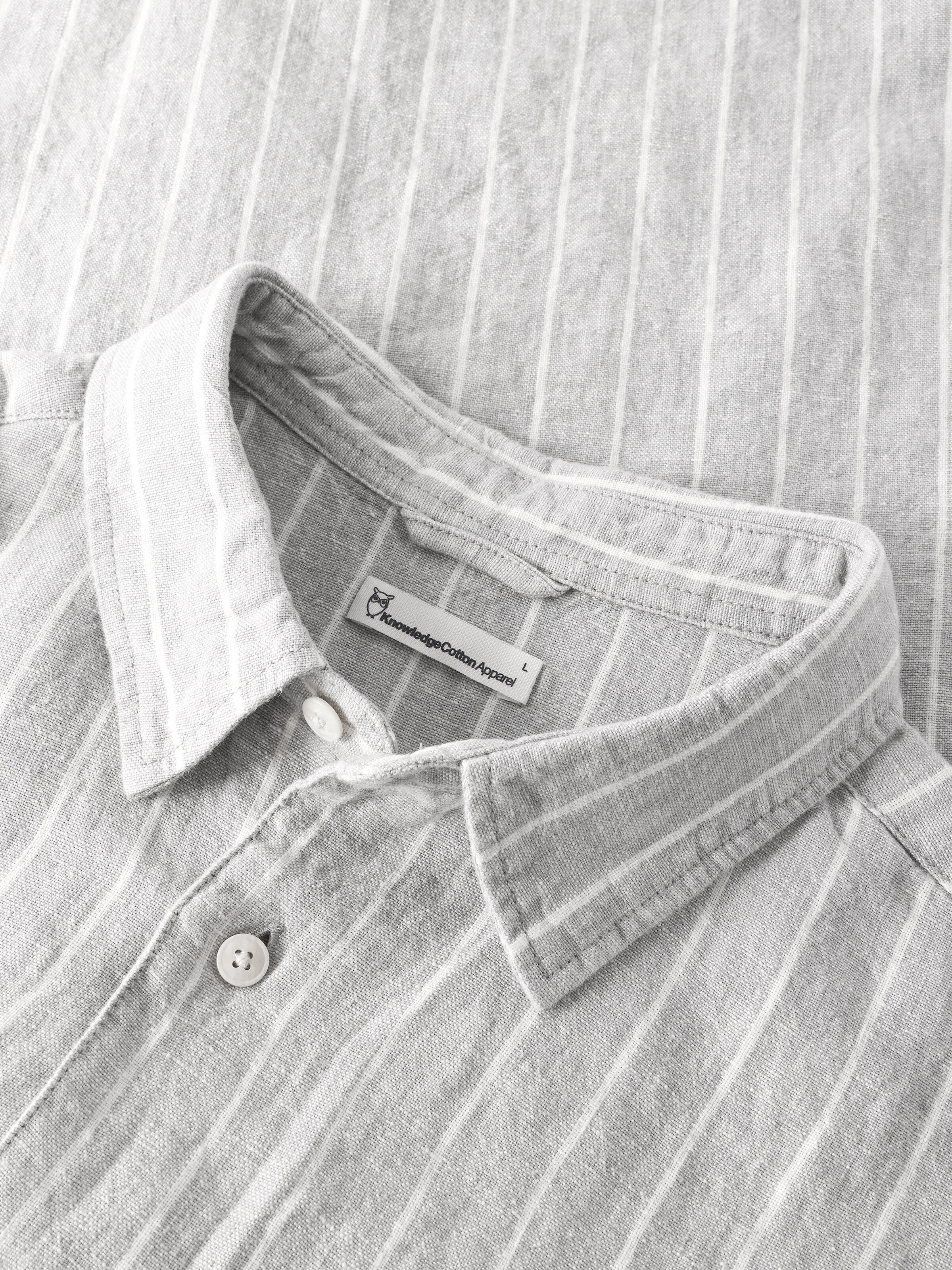 Relaxed linen stripe short sleeve shirt - Grey stripe - Image 4